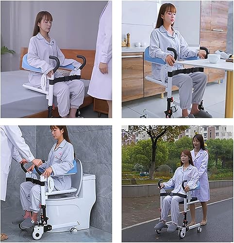 Miniatura 3 de Krisy Silla de ruedas para pacientes, silla de transporte en casa, silla de ducha con cojín suave y asiento de inodoro, elevación manual de