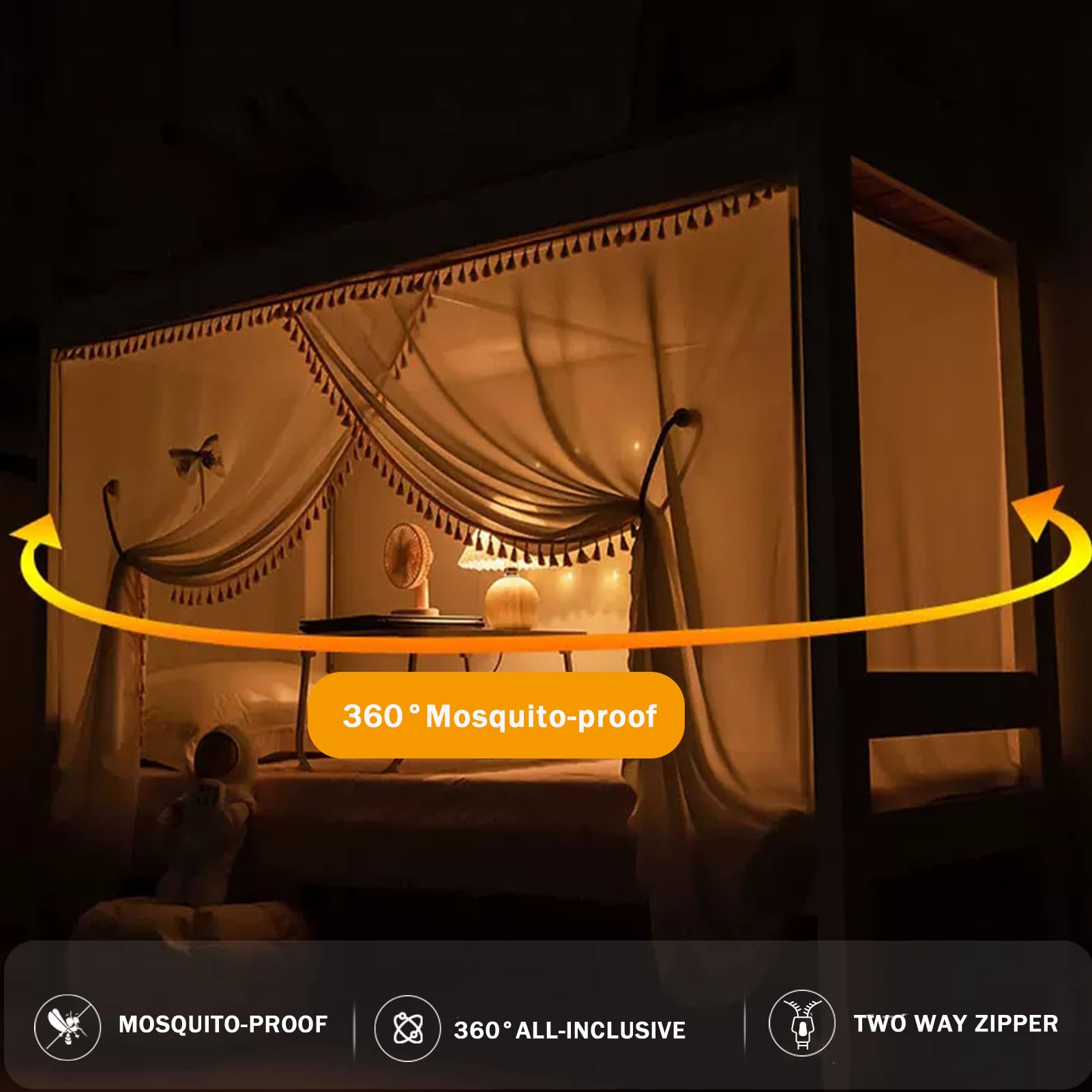 SCMTYWCQ 4 Corner Post Students Dorm Bunk Mosquito Net Bed Canopy Netting Students Bed Curtains for Student Dormitory School College Bedroom Decoration (White-3, 35