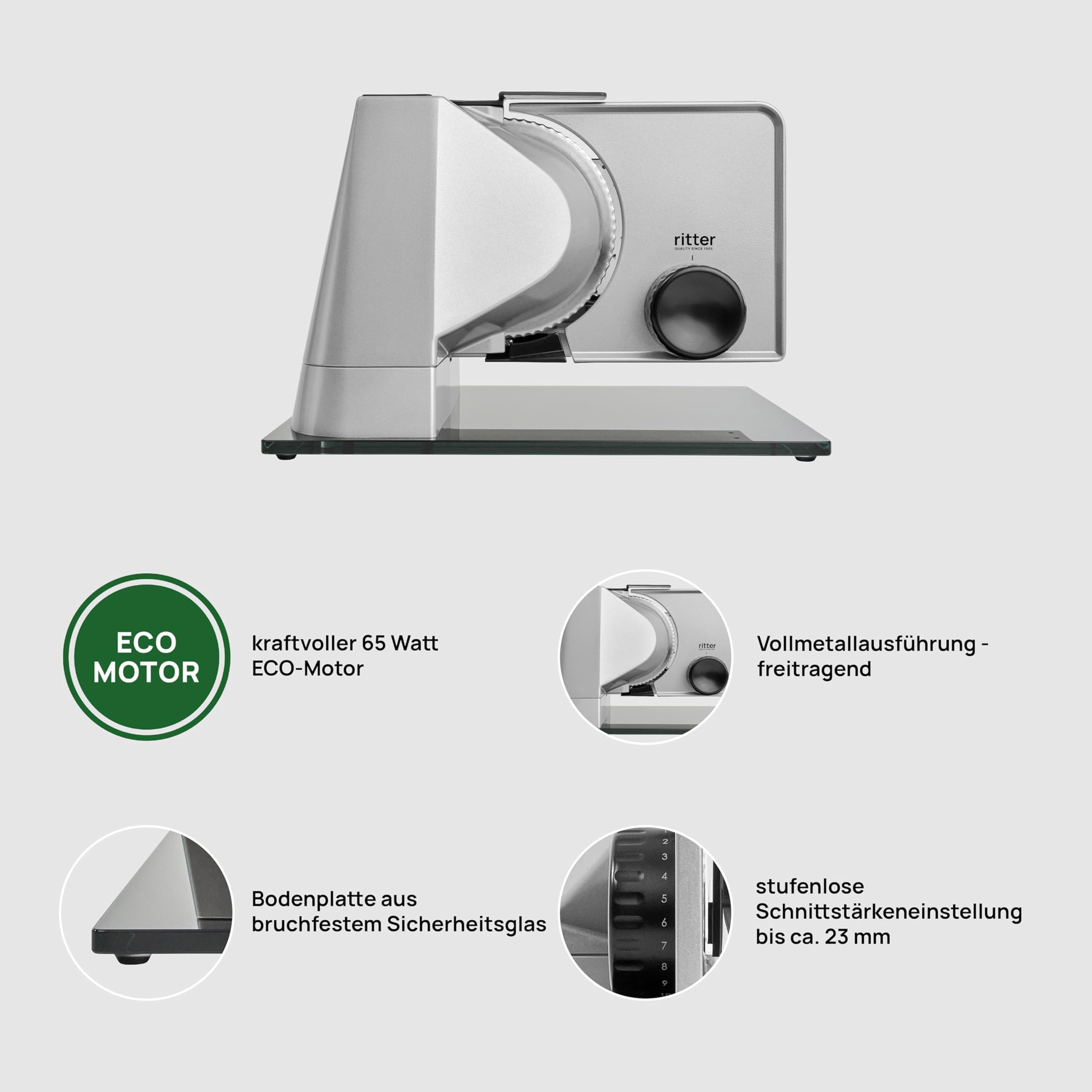 ritter Allesschneider sono 5, elektrischer Allesschneider mit ECO-Motor, made in Germany, Silbermetallic