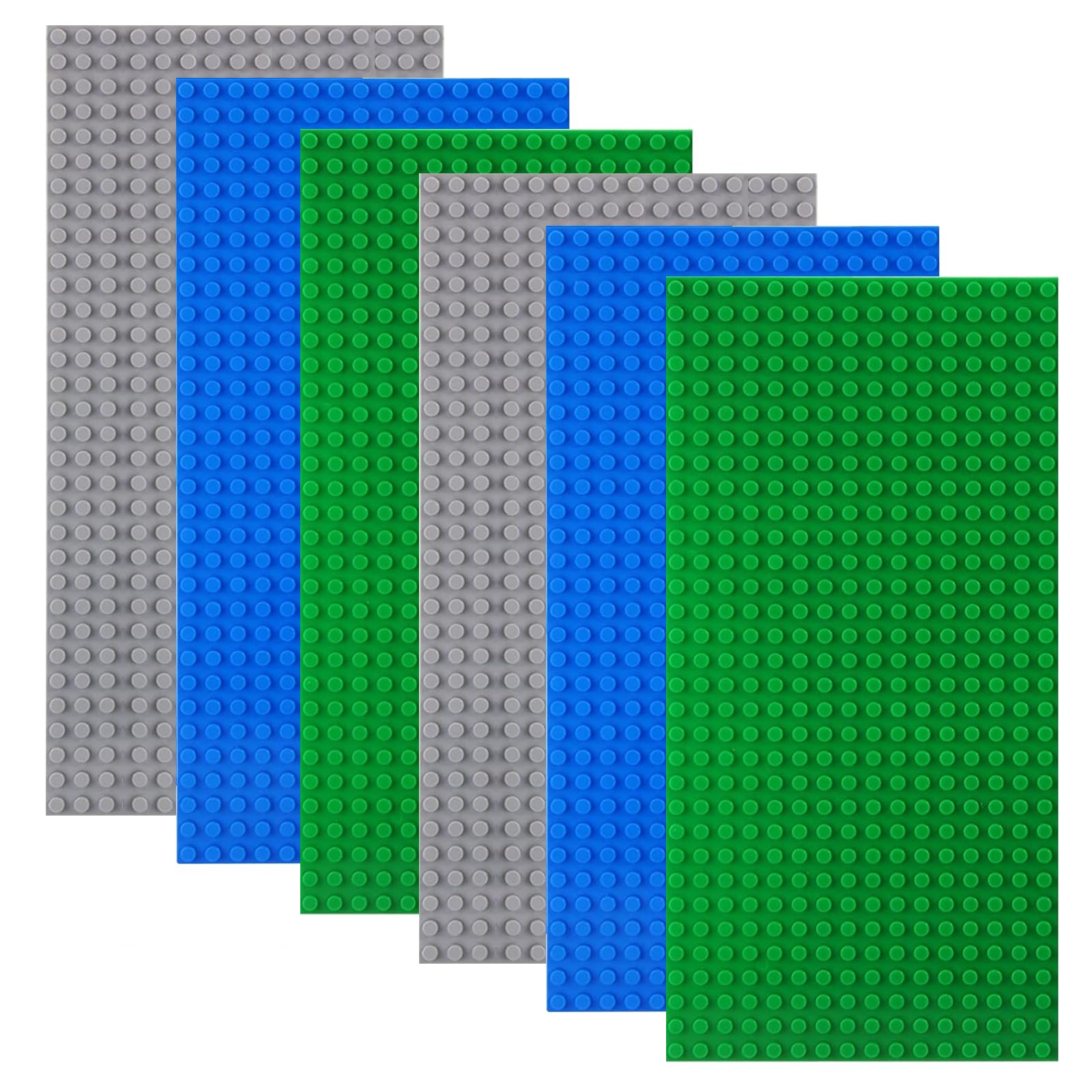 shineFinder 6 Platten-Set Bauplatten Kompatibel mit meisten Marken,rechteckige Grundplatten 25.6 * 12.8cm mit 16 * 32 Noppen (Grau,Grün,Blau,25.6 * 12.8cm)