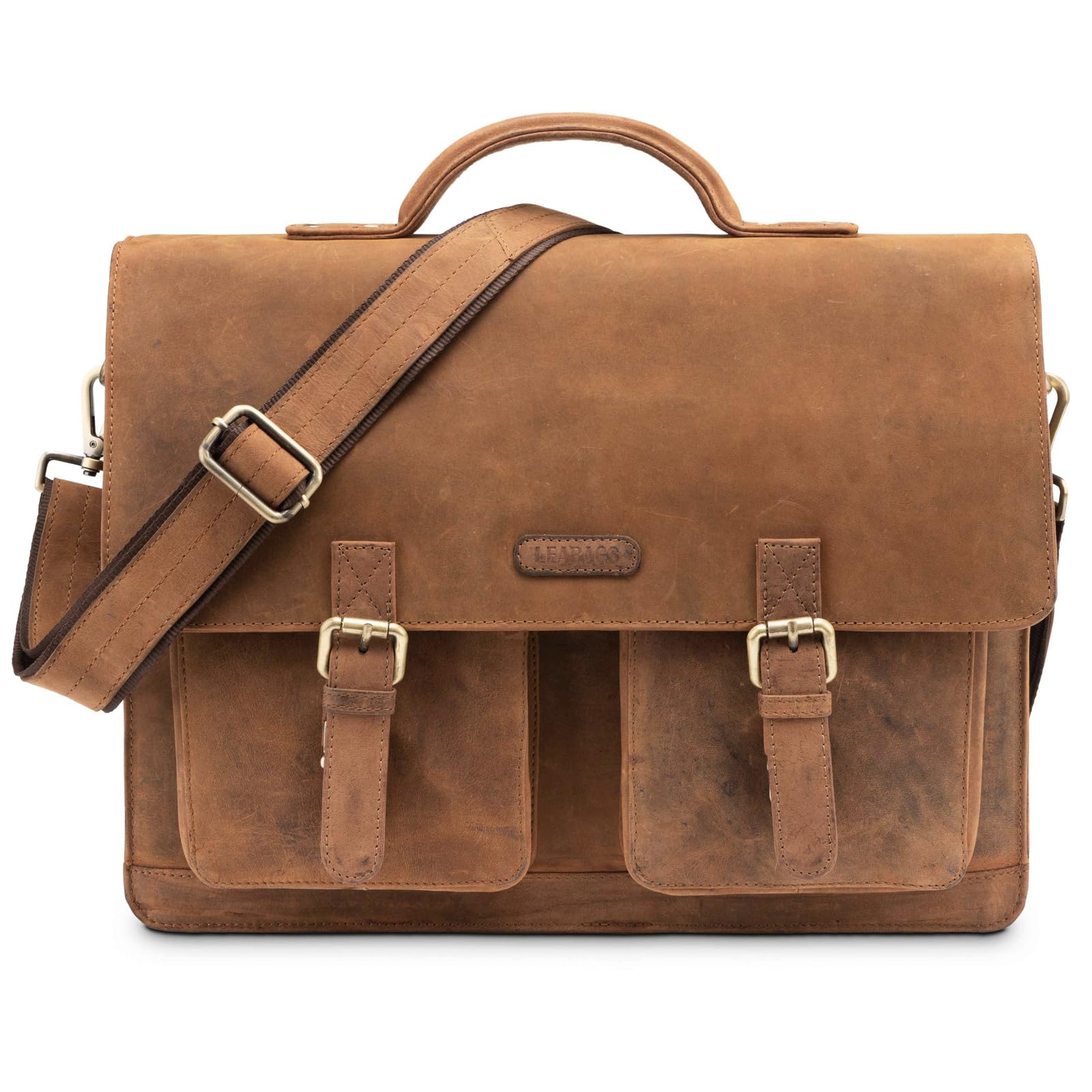 LEABAGS Leder Aktentasche Herren & Damen I Echtleder Laptoptasche bis 15 Zoll I Umhängetasche mit Schultergurt I Schultertasche I Messenger Bag I Arbeitstasche I Lehrertasche
