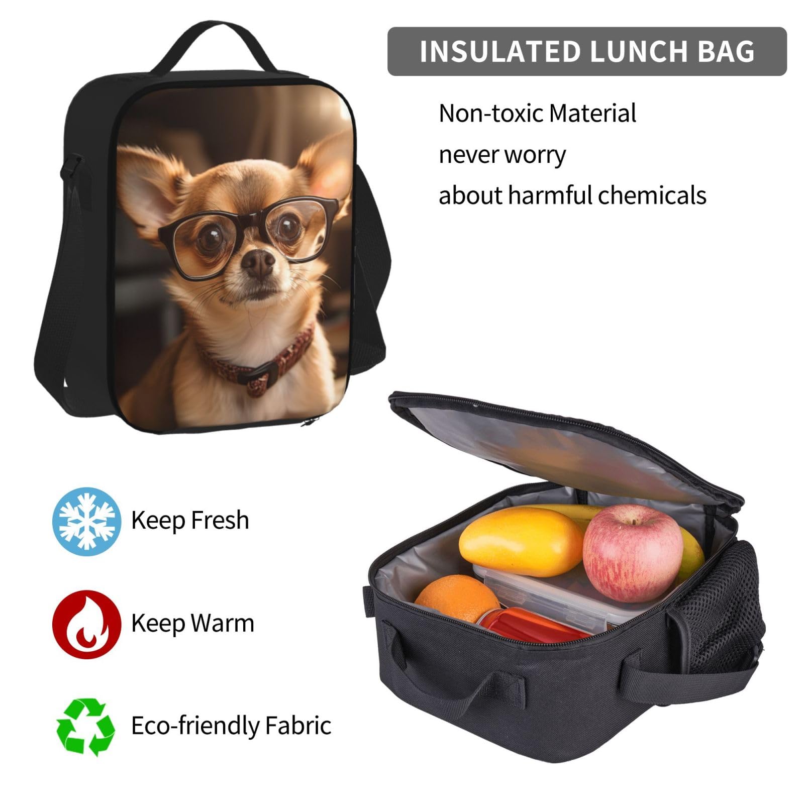 Chihuahua Dog Glasses Podwójna torba na ramię Combo z saszetką biodrową i piórnikiem, modne połączenie plecaka na co dzień