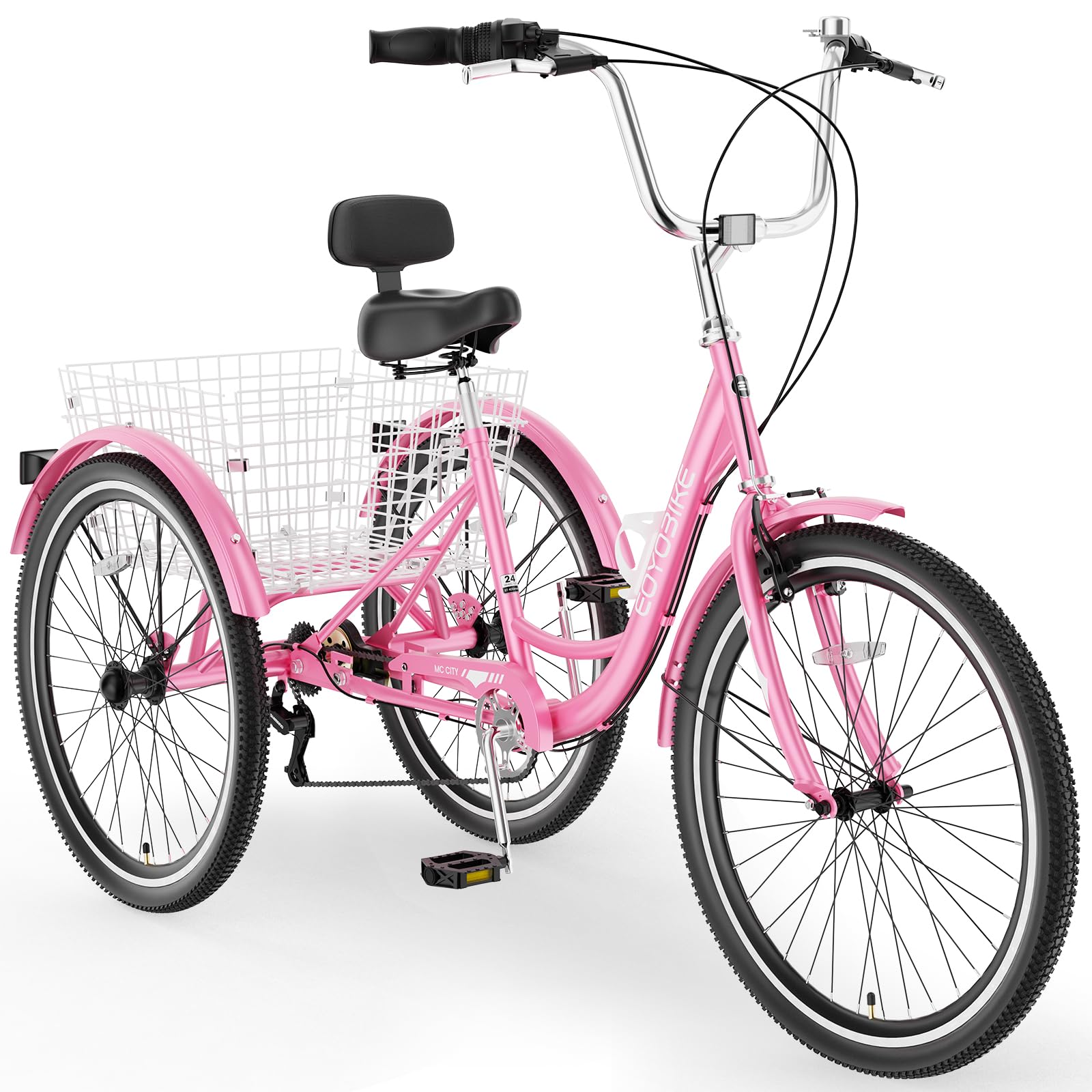 Adult Tricycles 3 Wheel 7 Speed Trikes, 20/24/26 inch Adult Trikes 3 Wheeled Bike with Basket for Seniors, Women, Men