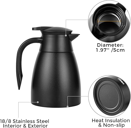 Miniatura 4 de Tiken 34 Oz Thermal Coffee Carafe, Stainless Steel Insulated Vacuum Coffee Carafes For Keeping Hot, 1 Liter Beverage Dispenser (Starry Black)