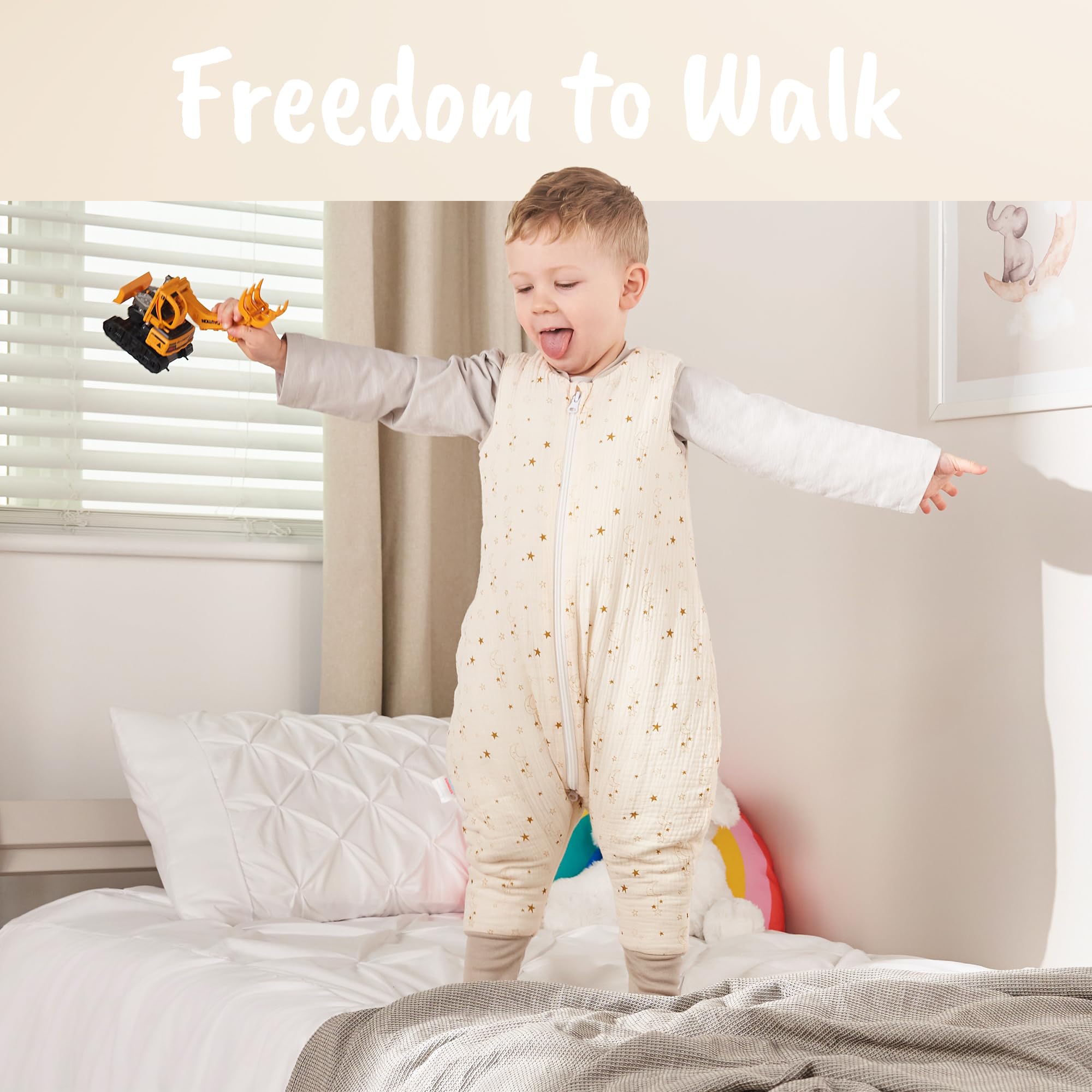 Juicy Bumbles Sacco Nanna con Piedini 2.5 Tog Imbottito in Garza di Cotone - Sacco Nanna Invernale 1-4 Anni - Sacco Nanna 2.5 Tog con Gambe Sacco Nanna Autunno Inverno