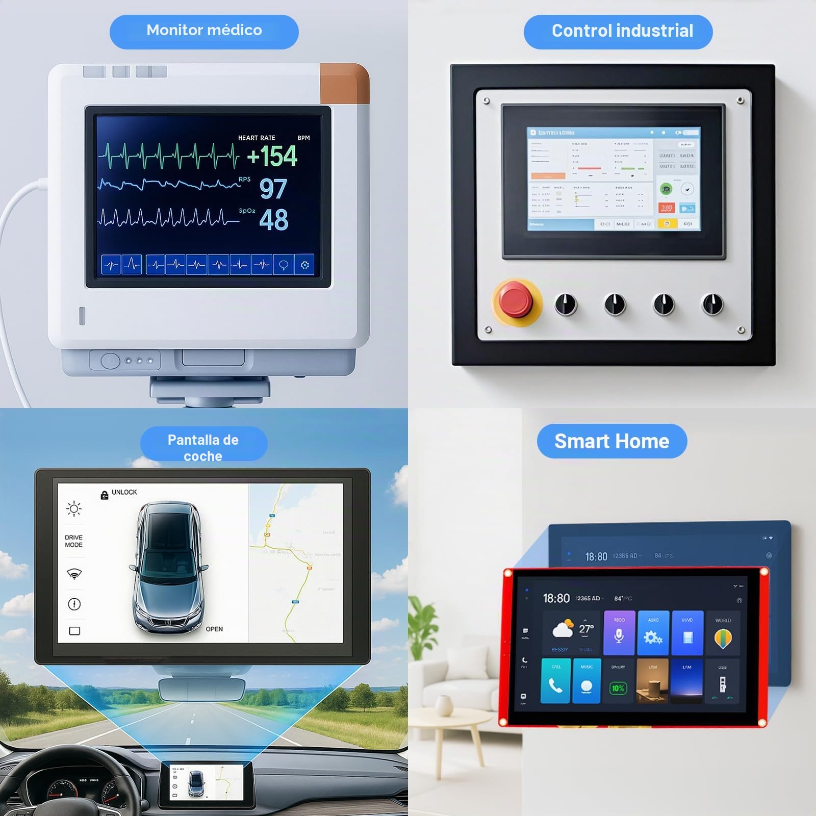 ELECROW ESP32 Display 800×480, pantalla táctil LCD HMI ESP32 RGB TFT de 7 pulgadas, procesador LX6 de doble núcleo de 32 bits, hasta 240 MHz, compatible con Arduino, LVGL, PlatformIO, MicroPython (sin