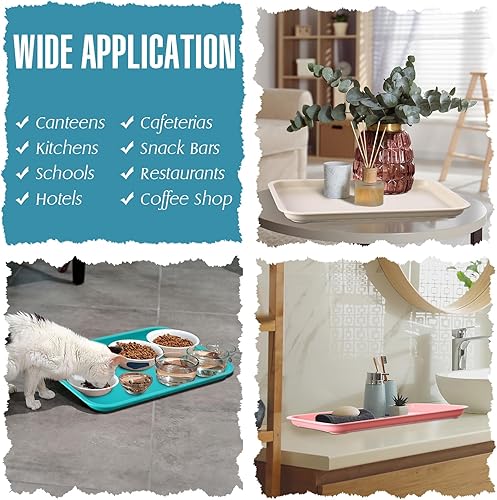 Miniatura 7 de Sintuff 20 bandejas de plástico de comida rápida a granel, bandejas coloridas para cafetería, bandejas para servir restaurante, bandeja para