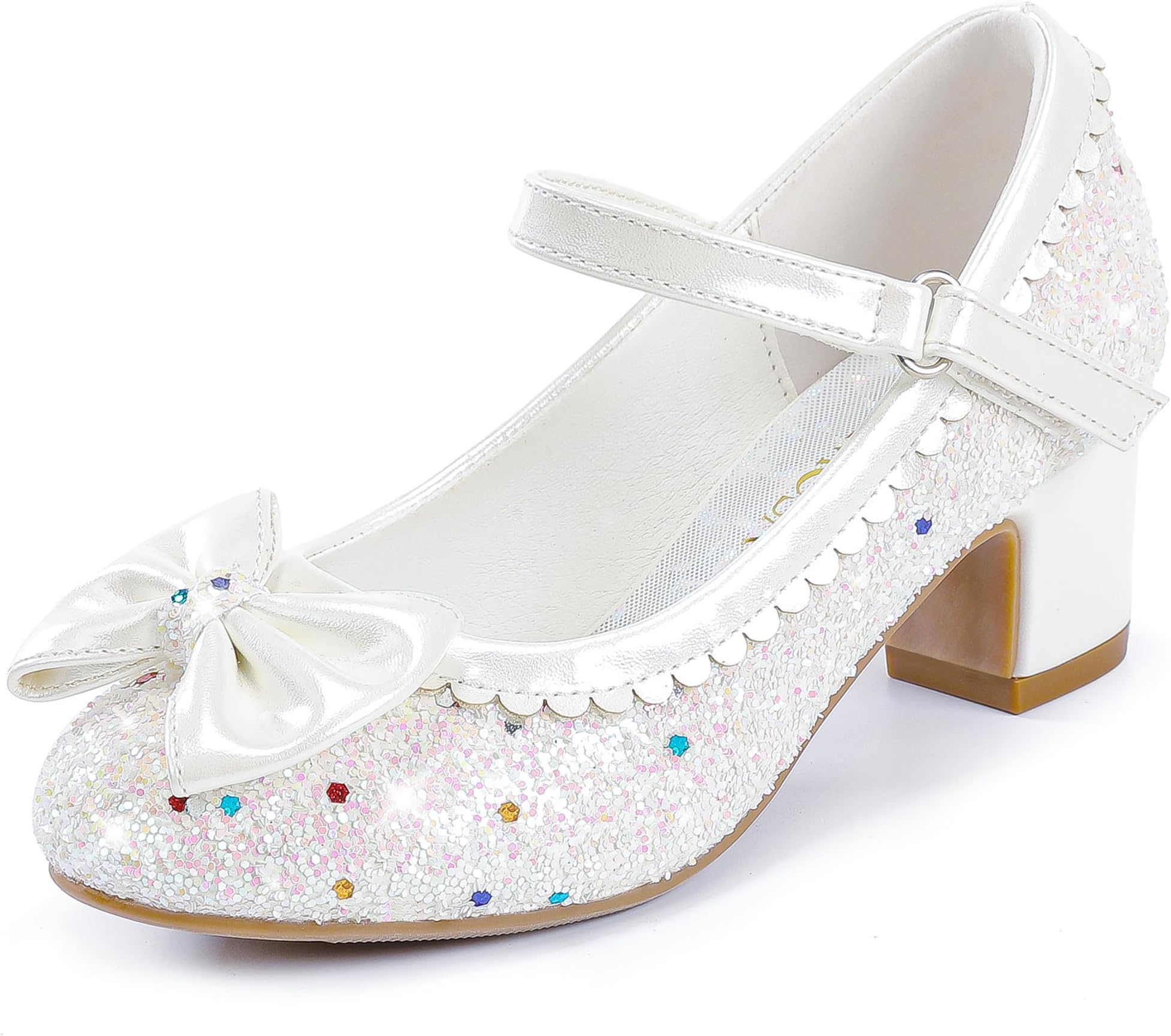Princess Shoes High Heel Toddler Girls Dress Shoes Cute Bowknot Sparkle Mary Jane Flower Girls Wedding Birthday Party Prom for Little Big Kids
