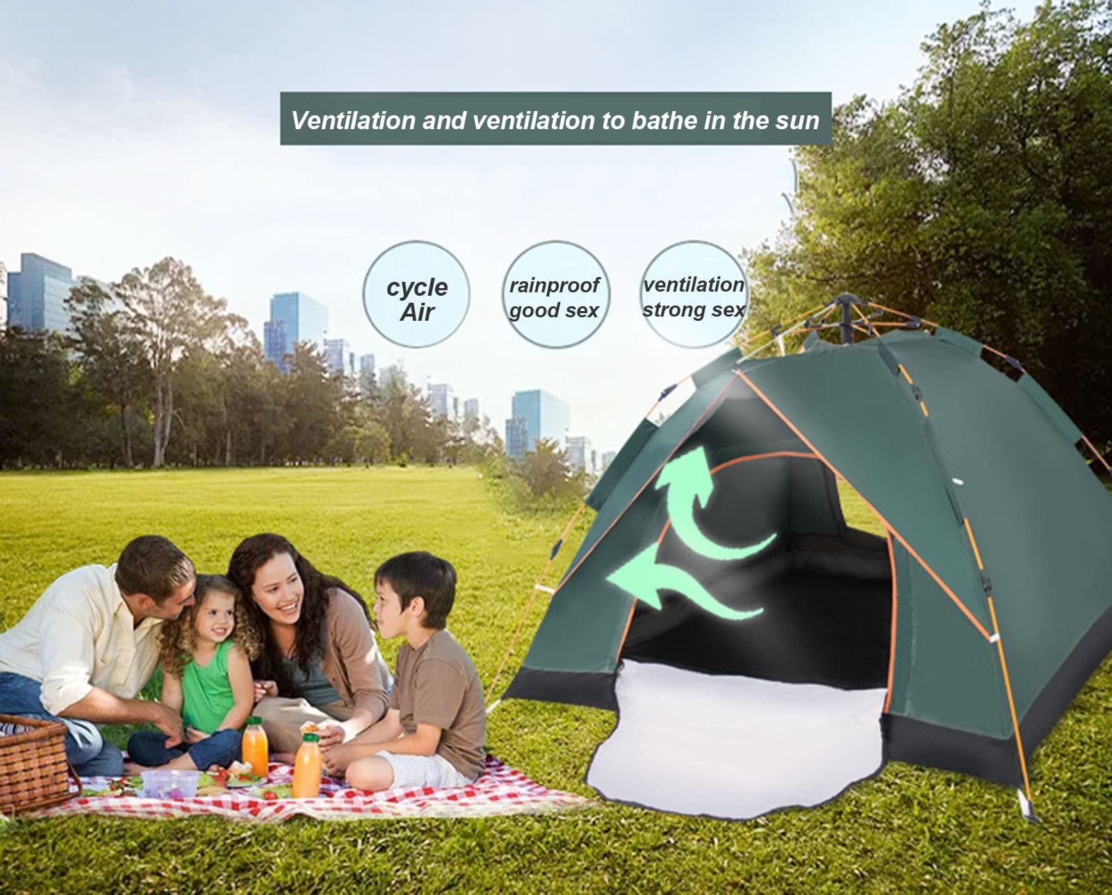 Tenda Campeggio Portatile Tenda A Cupola Per 2/3 Persone,Antivento E Impermeabile Automatica Istantanee Tende,Perfetta Per Trekking,Escursioni E Alpinismo,Facile Da Montare A,3-4 people