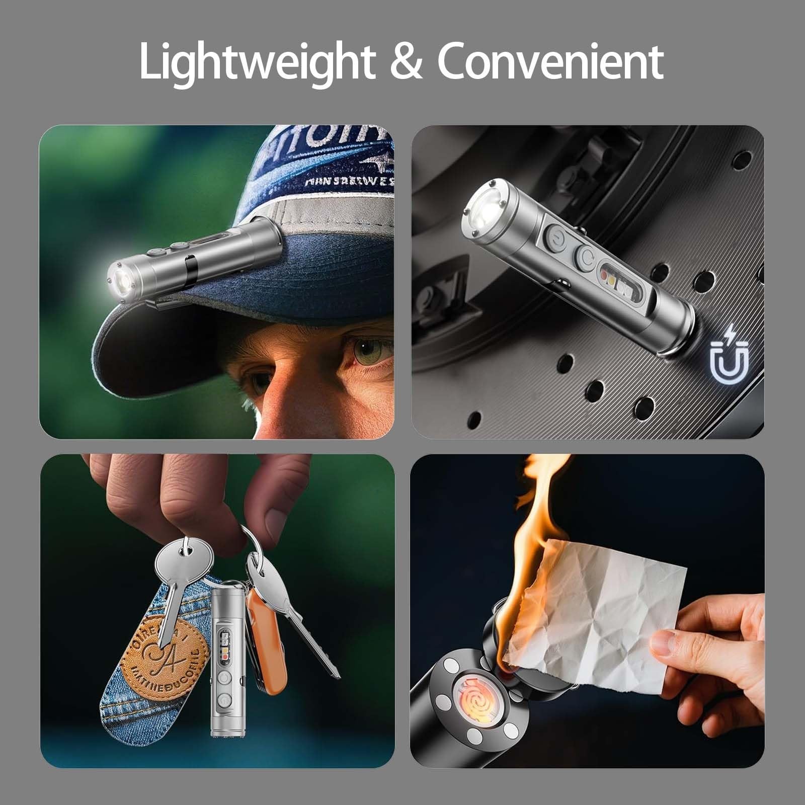 Genérico Linterna EDC Recargable de Bolsillo, Minilinterna 6 en 1, Recargable, Llavero, Luz COB de 500 Lúmenes con Miniluz UV y Encendedor, Base Magnética, Rompeventanas(Negro,Regular Version)