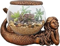 Vista 6 de Jarrón Decorativo de Sirena Mística – Acuario de Vidrio de 1 Galón, Terrario o Portavelas Figura de Sirena Antigua Dorada con Jarrón, Anillo