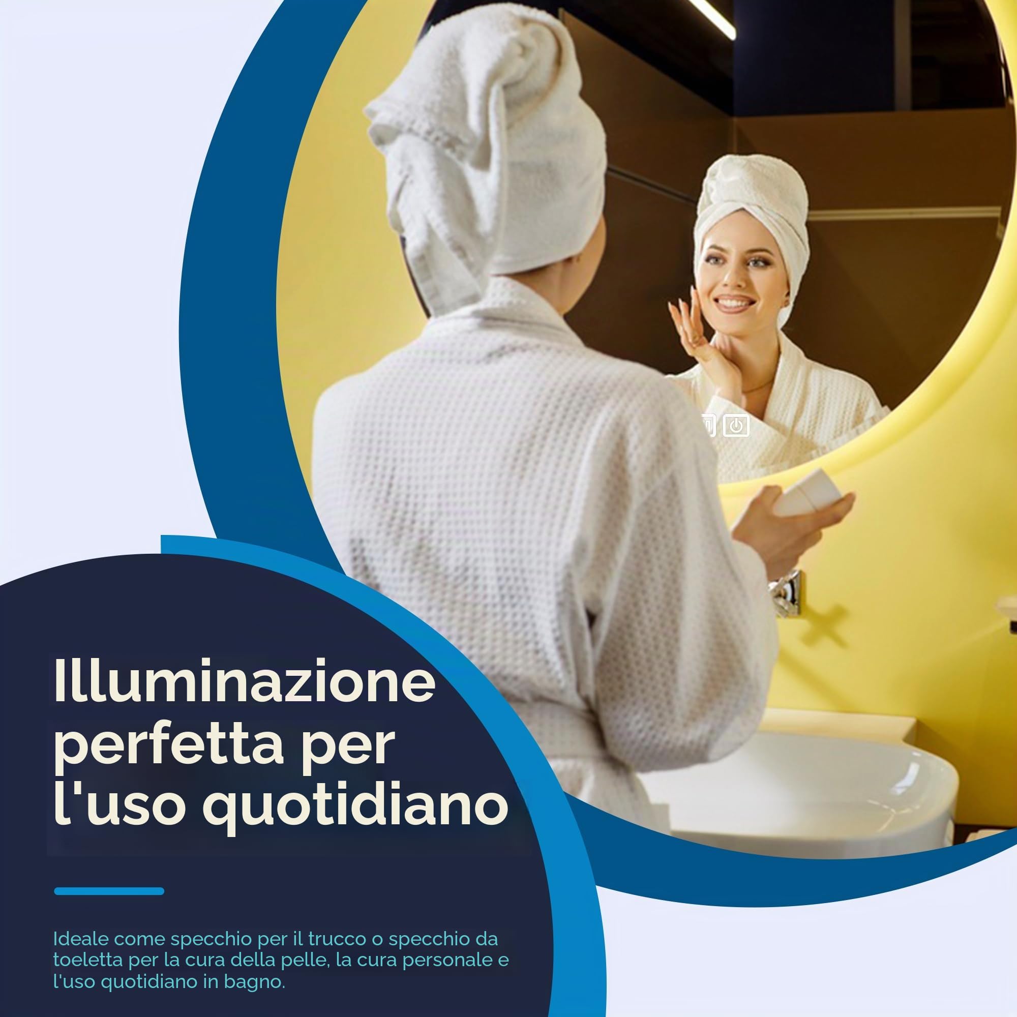 Bayt Specchio da Bagno Rotondo con Luci LED - Specchi da Bagno Illuminati da 60 cm | Specchi da Toeletta da Parete Antiappannamento Dimmerabile | Specchio da Parete Rotondo Senza Cornice