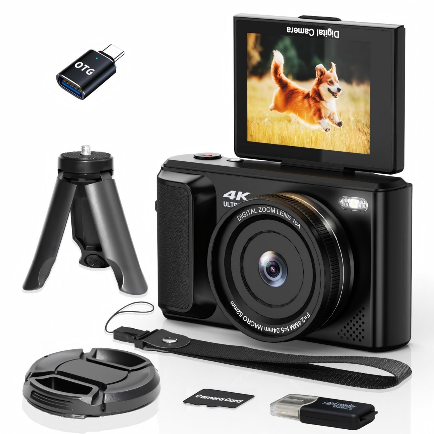 ARNSSIEN Appareil Photo Numérique 4K Compact 2,8" Écran Pivotant 180° Vlog | Zoom 16X, batterie 1500mAh, Camera Vlog, Carte TF incluse, idéale pour voyage, débutants, adolescents et photo quotidienne,Y1