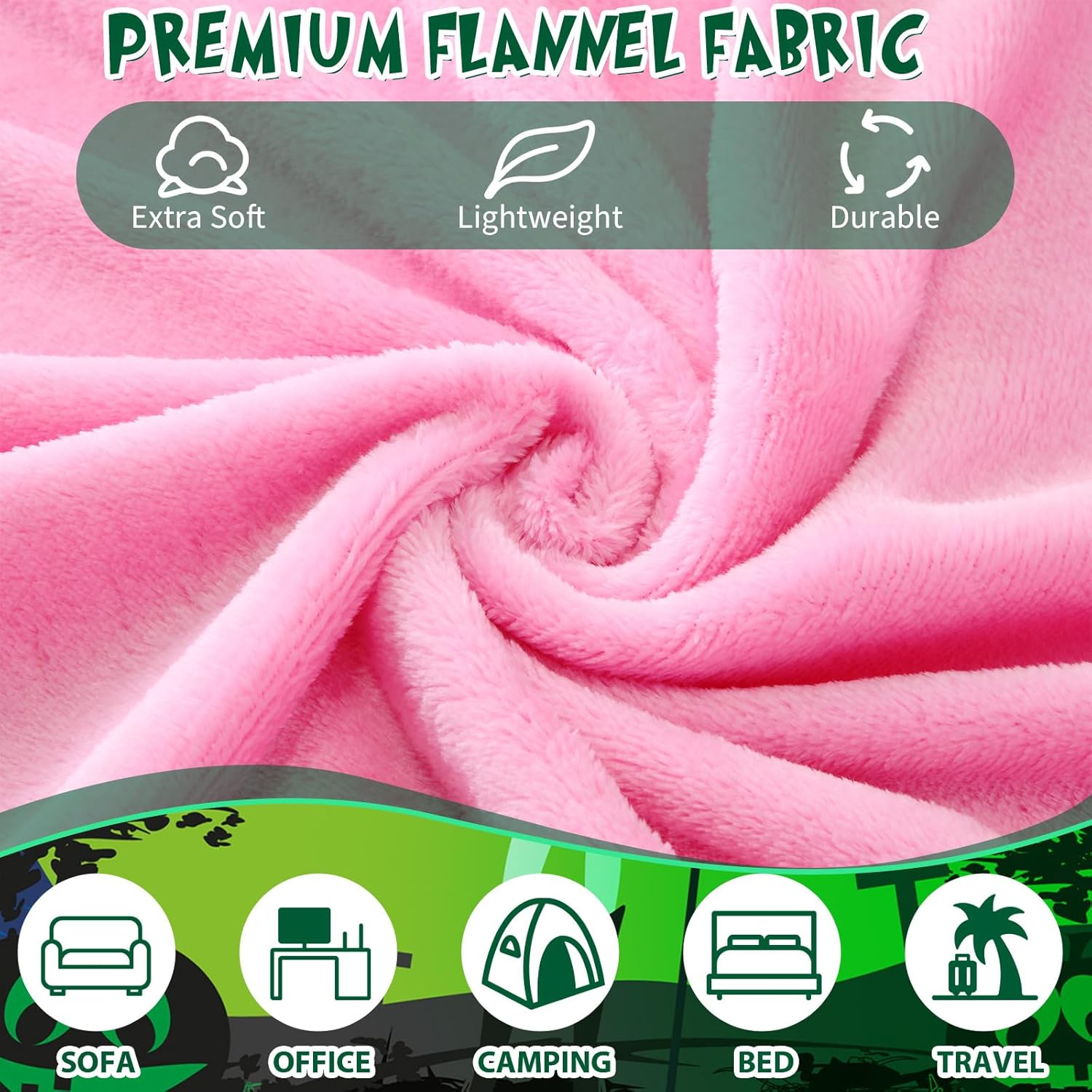 18 Pcs Pink and Green Sleepover Party Supplies Set 6 Pcs 39" x 59" Fleece Blanket Fluffy Heart Throw Pillow Sleep Eye Mask for Witch Party Movie Night Slumber Supplies Pajama Spa Favor - Image 3