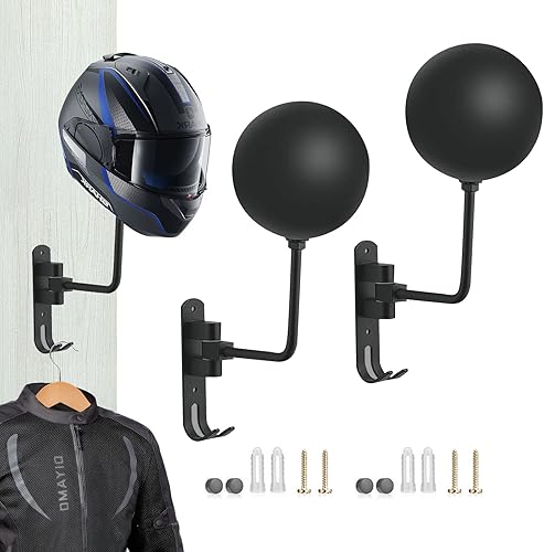Paquete de 2 soportes para casco de motocicleta, montaje en pared, rotación de 180° con 2 ganchos, colgador de cascos para motocicleta, bicicleta,