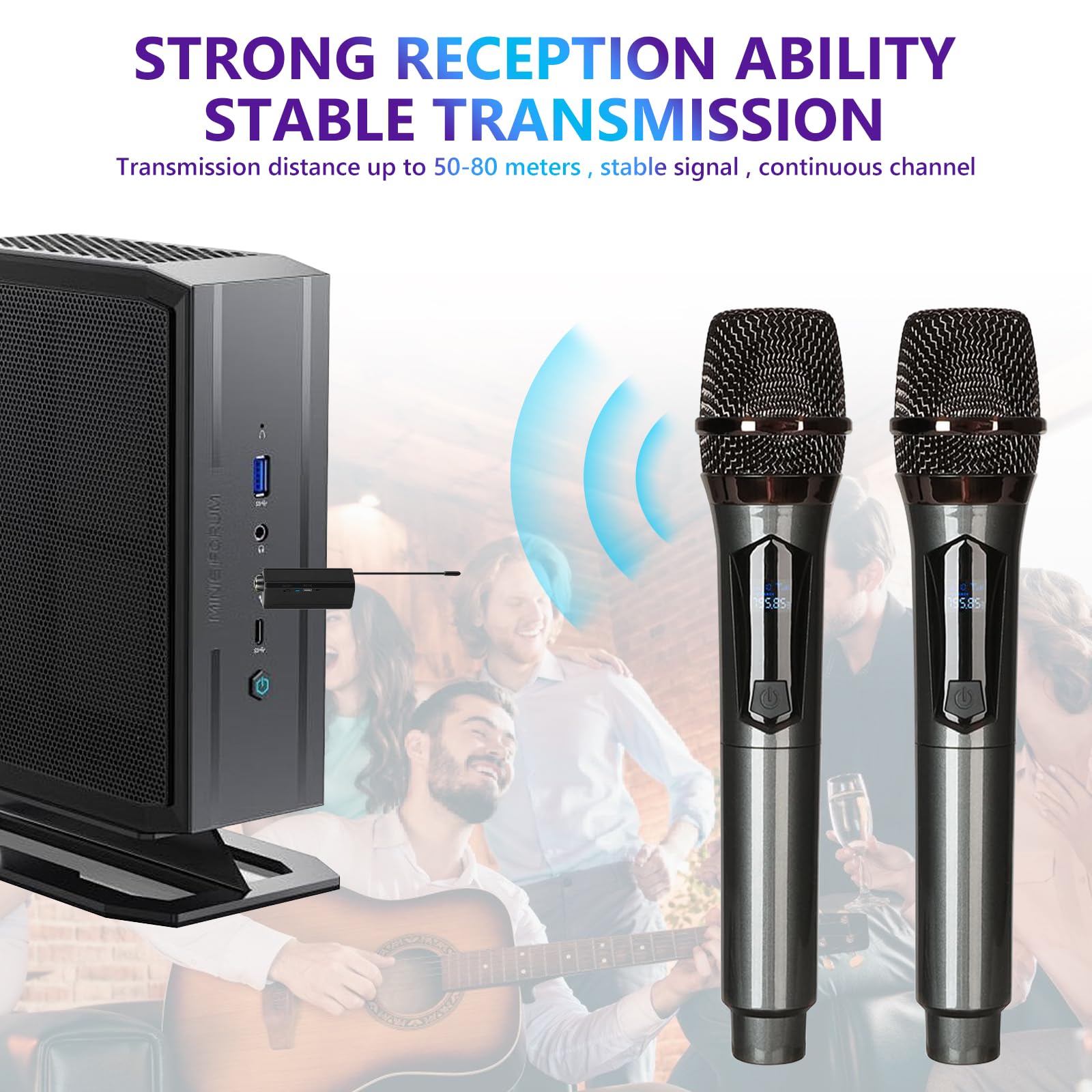Microphone sans Fil, Système de Micro Portable sans Fil UHF en Métal avec Récepteur Rechargeable