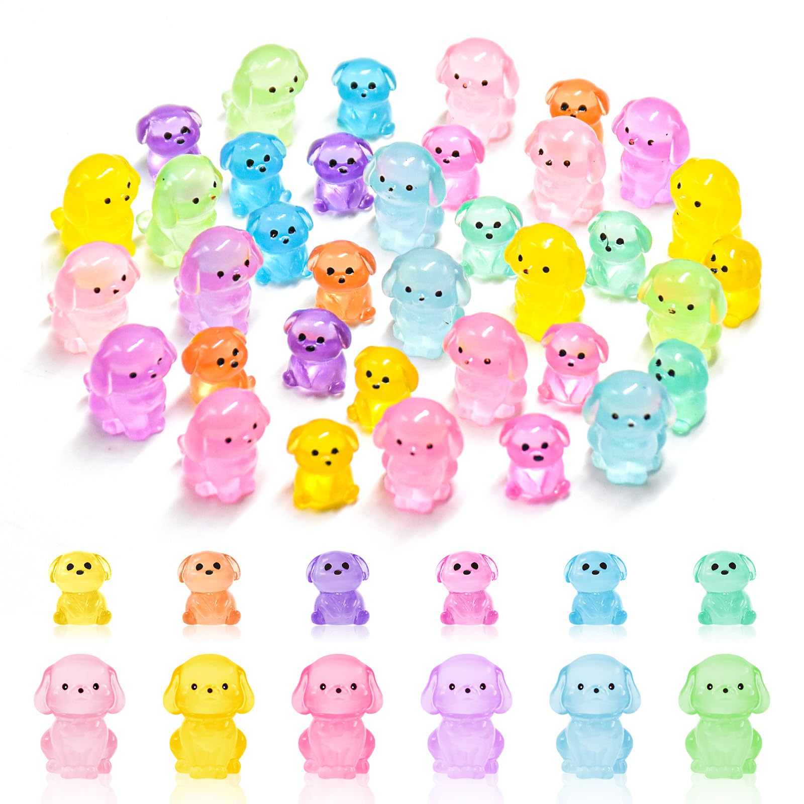HOMICO 36 Pieces Mini Dog Figurines Luminous Tini Resin Animals for Dog Birthday Decoration Cake Topper Mini Animals for Dollhouse Fairy Garden Micro