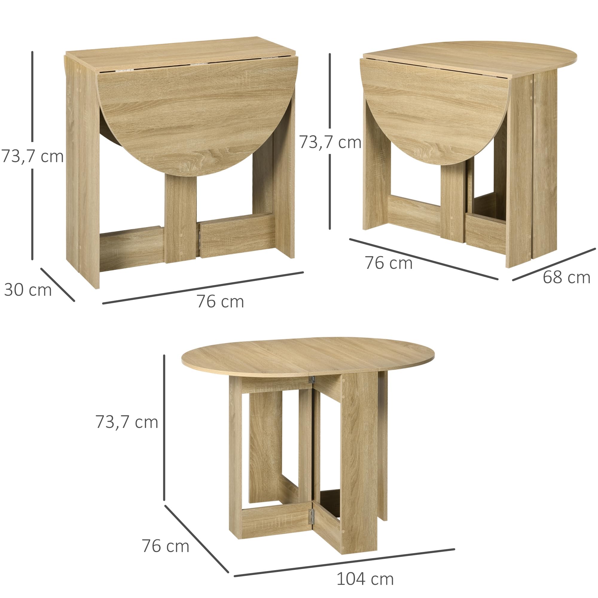 HOMCOM Table Pliable de Cuisine Salle à Manger 2 abattants - Table Ovale Extensible - en Bois chêne