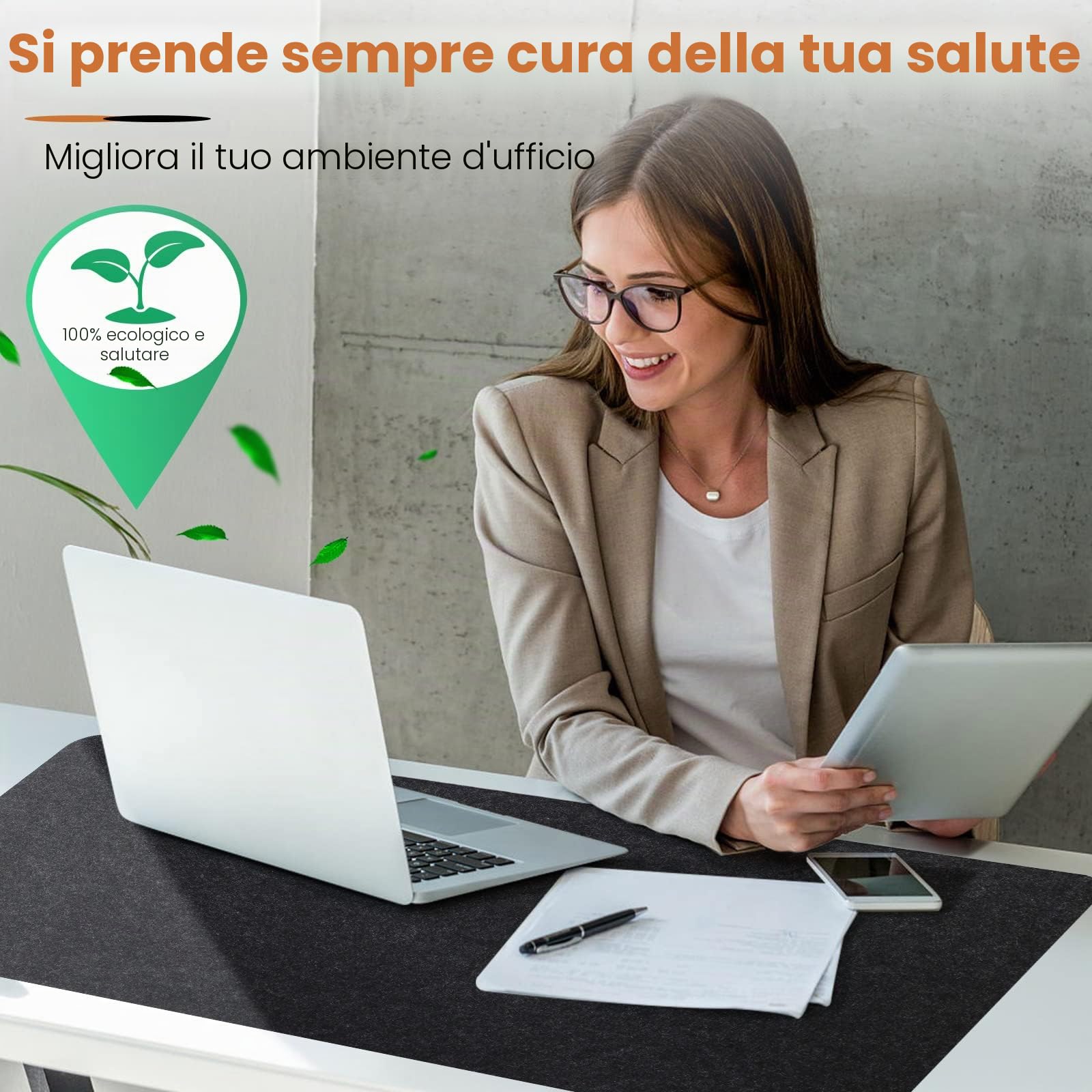 Tappetino Scrivania Feltro 100x40cm Antiscivolo Grigio Scuro