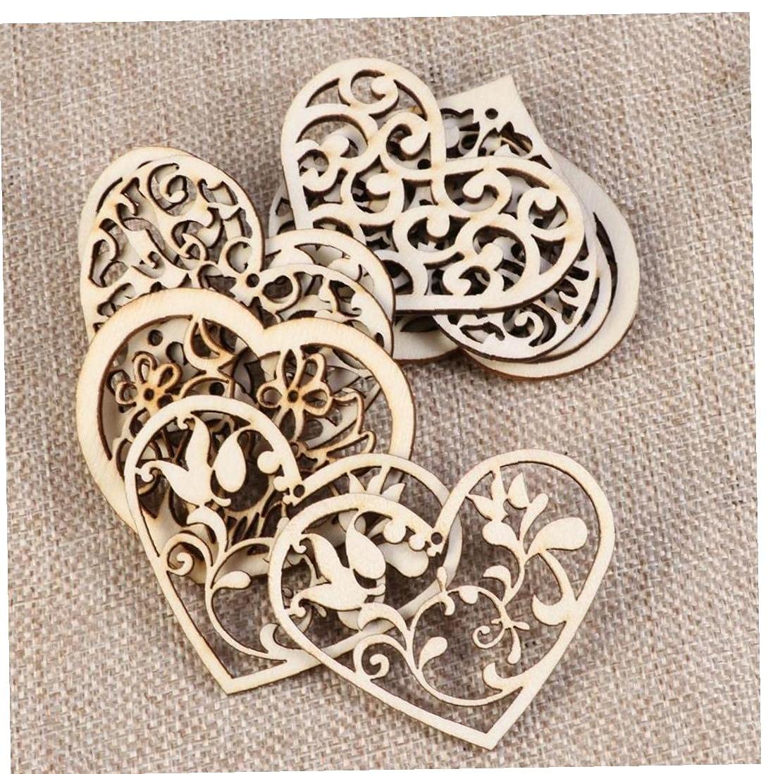 Zonster 10Pcs Hollowed Love Heart Shape Wooden Embellishments Party Hanging Ornament For Weddings Crafting Supplies