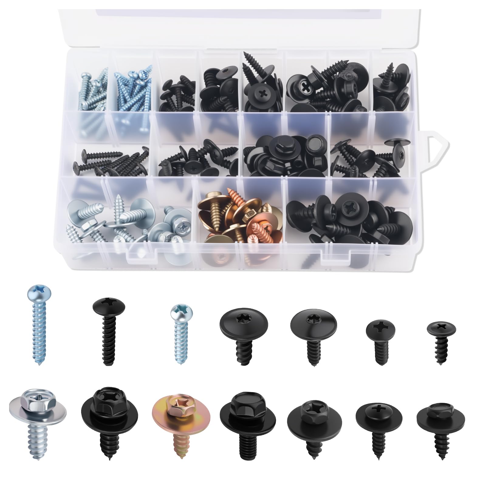 160PCS Metal Car Screw Assortment Kit with 14 Size Pan Head Self Tapping Screws Retainer Clips for Car