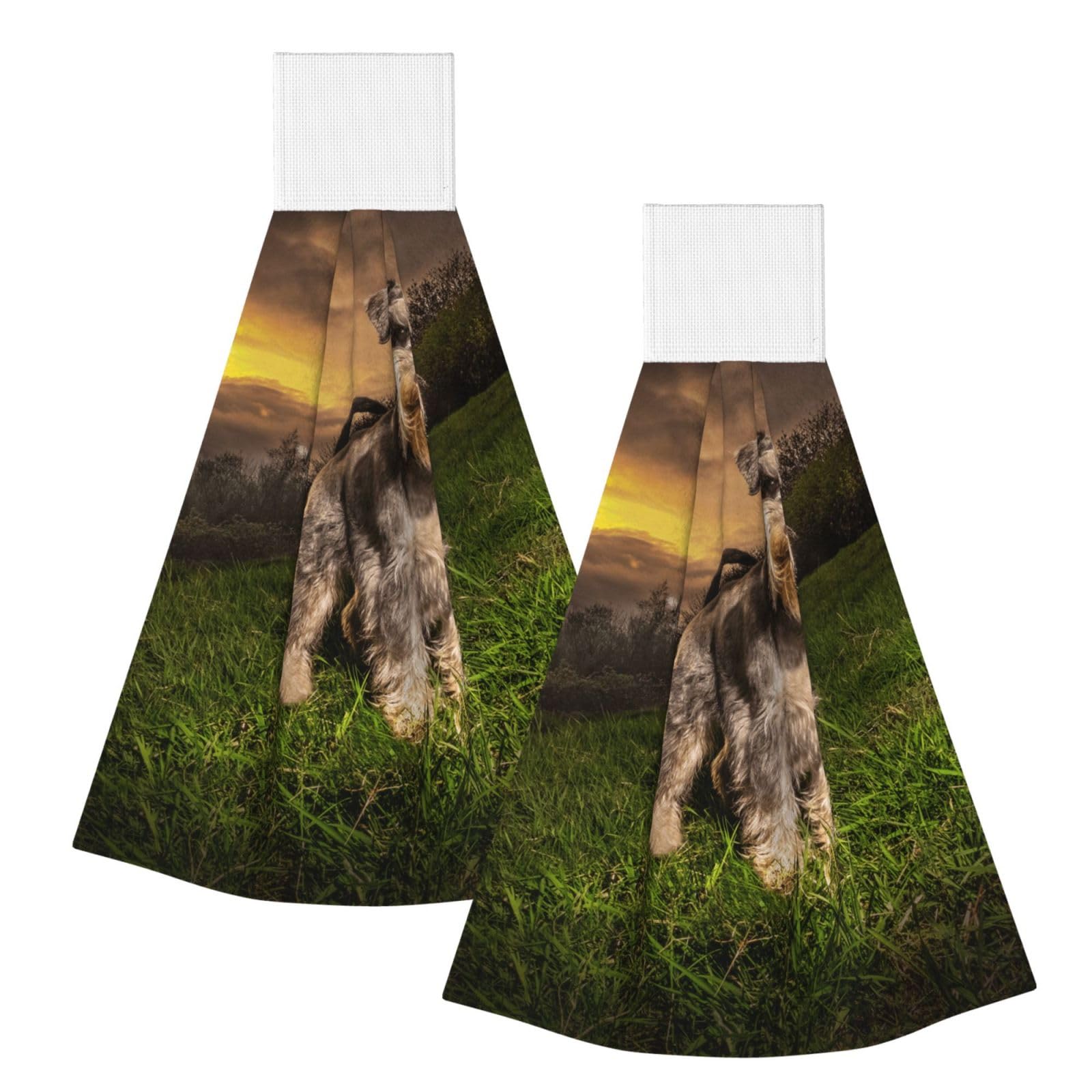 DOPKLNA Schnauzer Sunset Dogs Pets Mountains Schnauzer, 2 Pcs Hanging Coral Fiber Hand Towels for Bathroom, Absorbent Kitchen Towels