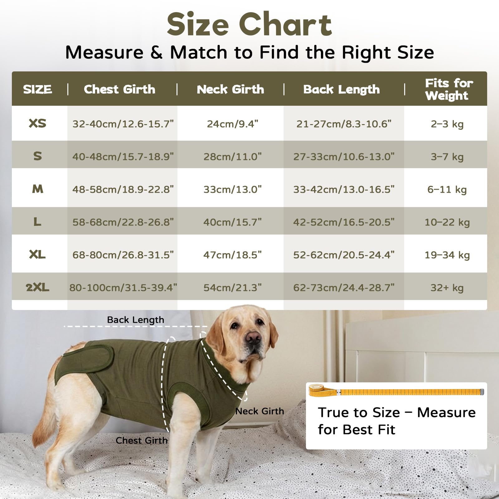 OP Body para perro de castración – Traje quirúrgico para perro | alternativa al cuello | transpirable, suave y elástico | evita lamer y rascar | Para perros y perras, verde ejército XL
