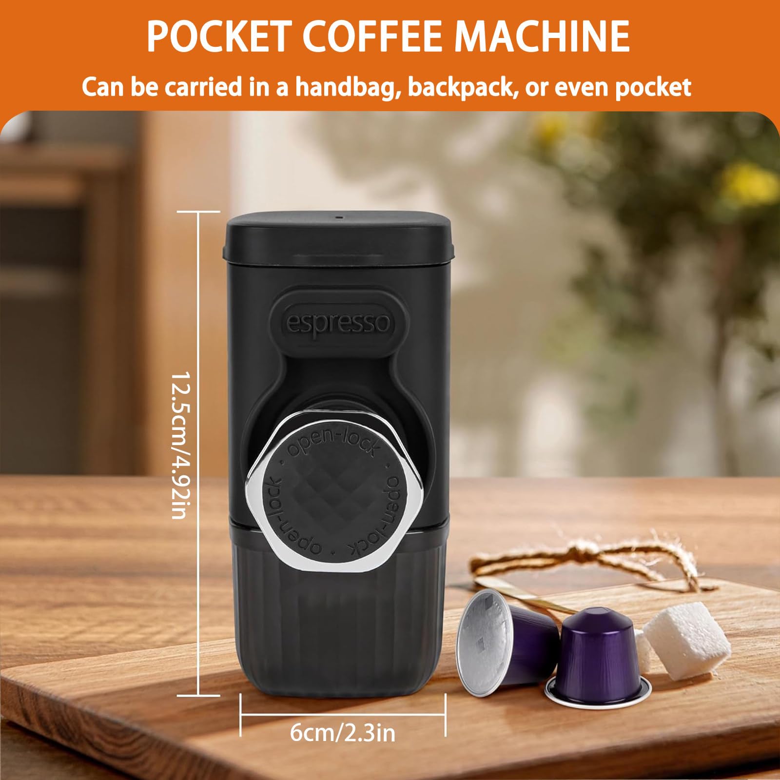 Máquina de café espresso portátil, Cafetera Express 18 bares de accionamiento manual, compatible con cápsulas NS, Cafetera Espresso sobre la marcha, ultra-pequeño para viajes Camp