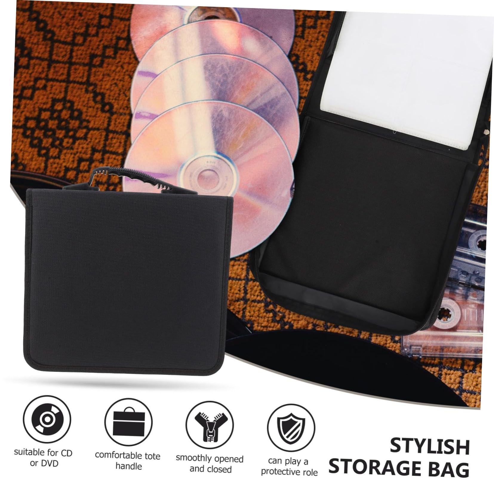 DECHOUS Boîtier Dvd/cd de Rangement 240 Pièces en Cuir PU Noir