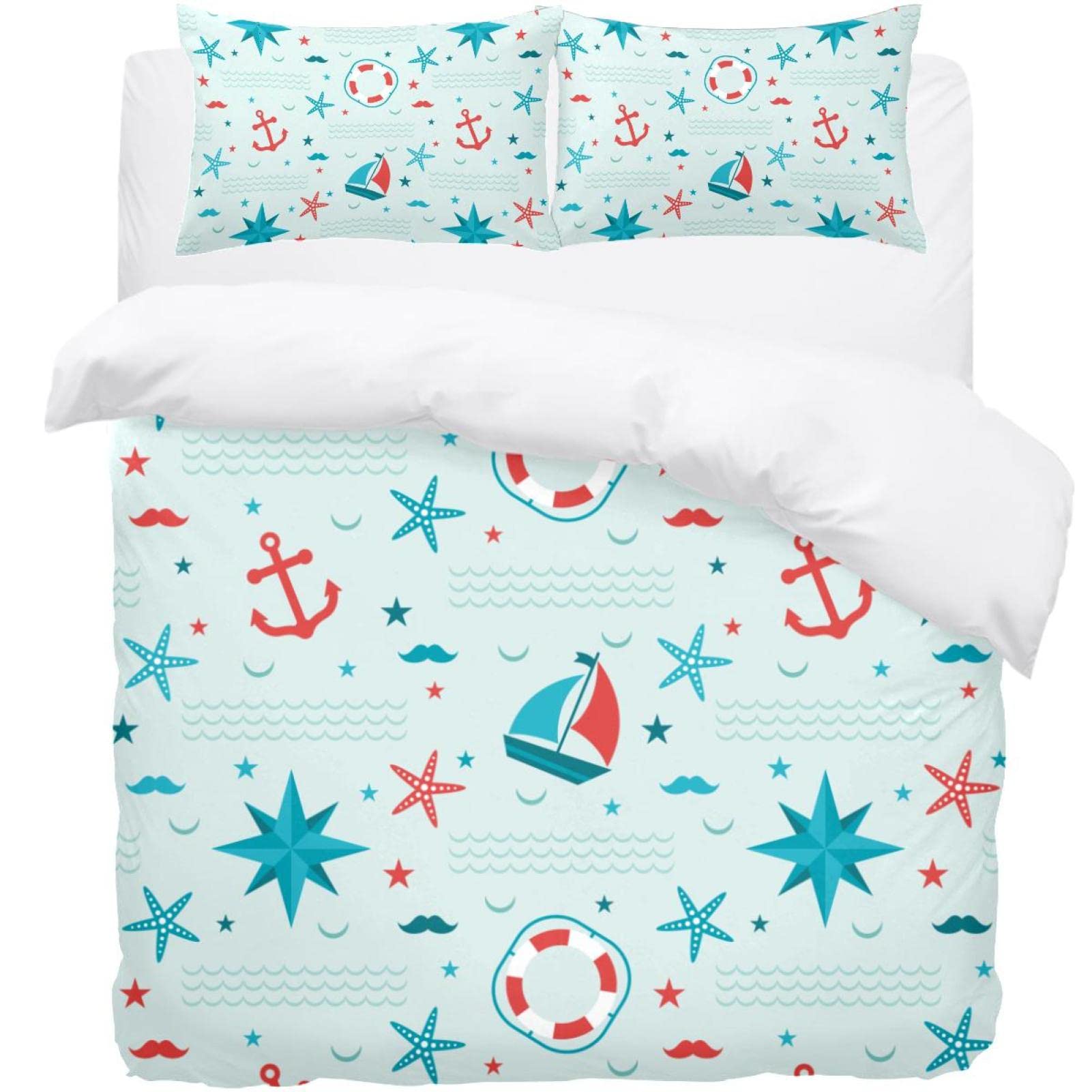Parure de lit à motif nautique ancre et étoile de mer avec housse de couette