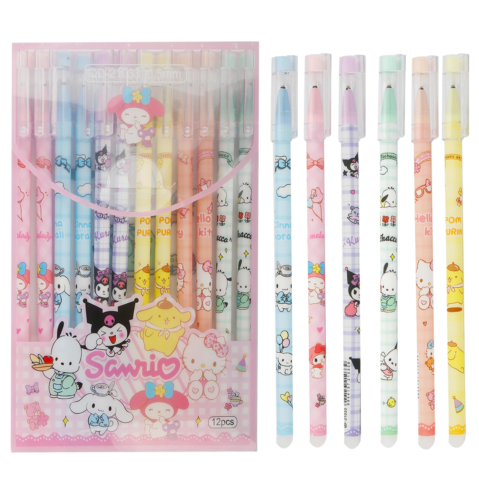 Cartoon Erasable Gel Pens, 12 Pcs Black 0.5mm Roller Ball Cute Erasable Gel Ink Pen
