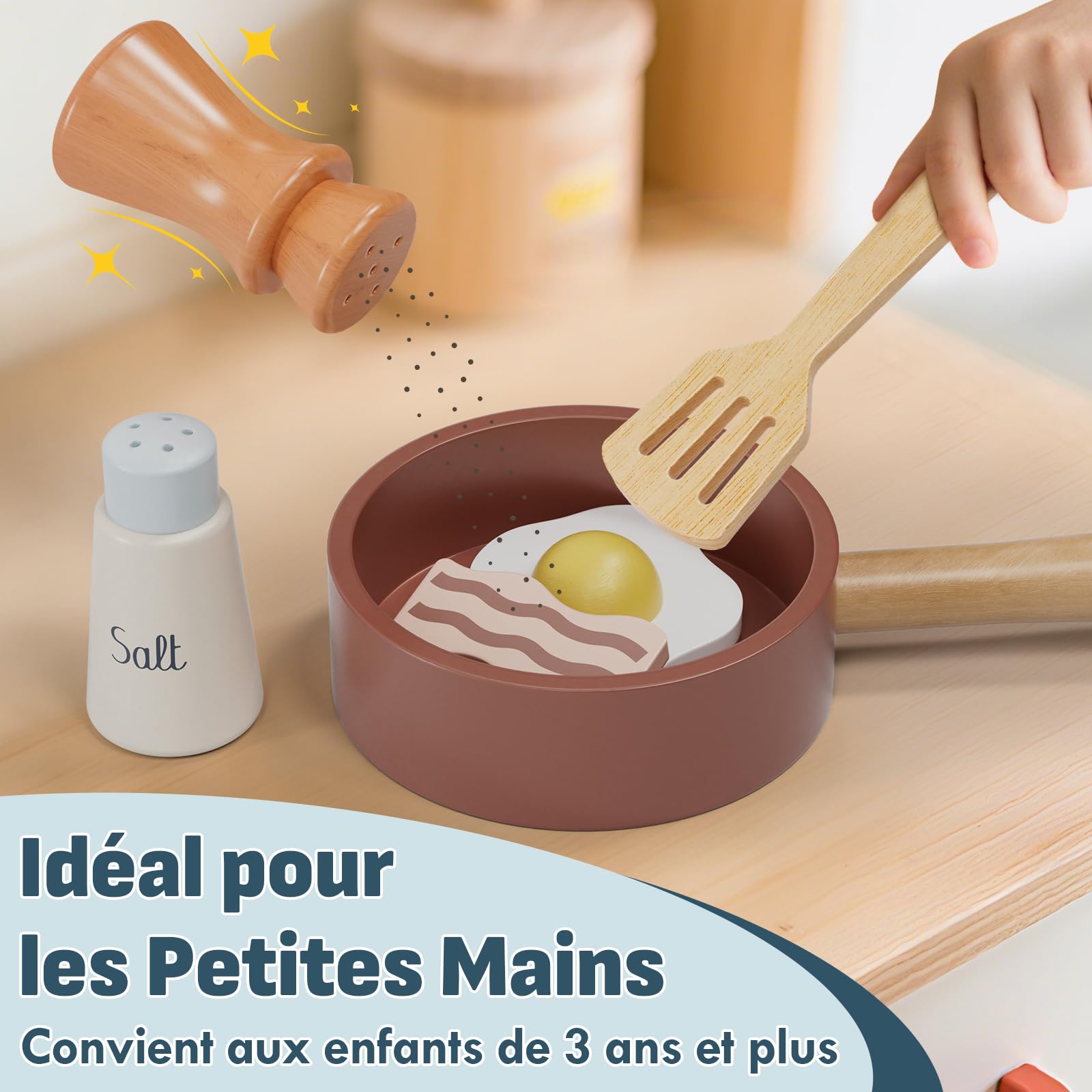 Lehoo Castle Accessoire Cuisine Enfant, Dinette et Pots, Dinette en Bois, Ustensile Cuisine Enfant, Legumes Jouet, Jouet Éducatif Éveil Montessori