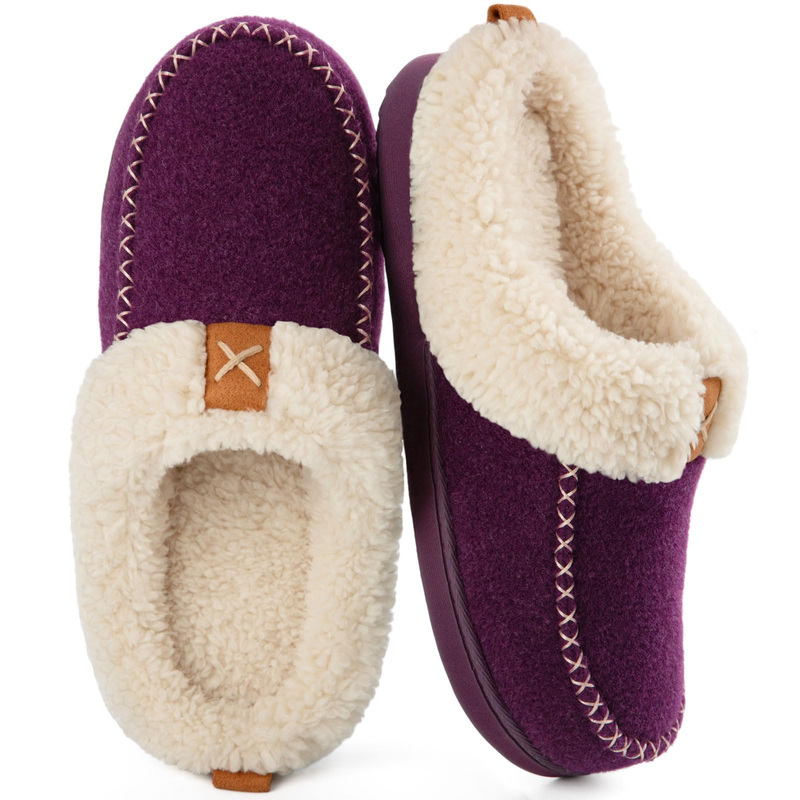 LongBay Womens Felt Sherpa Warm Slippers Bedroom Cozy Memory Foam Moccasin House Shoes with Fuzzy Plush Lining for Winter Indoor Outdoor