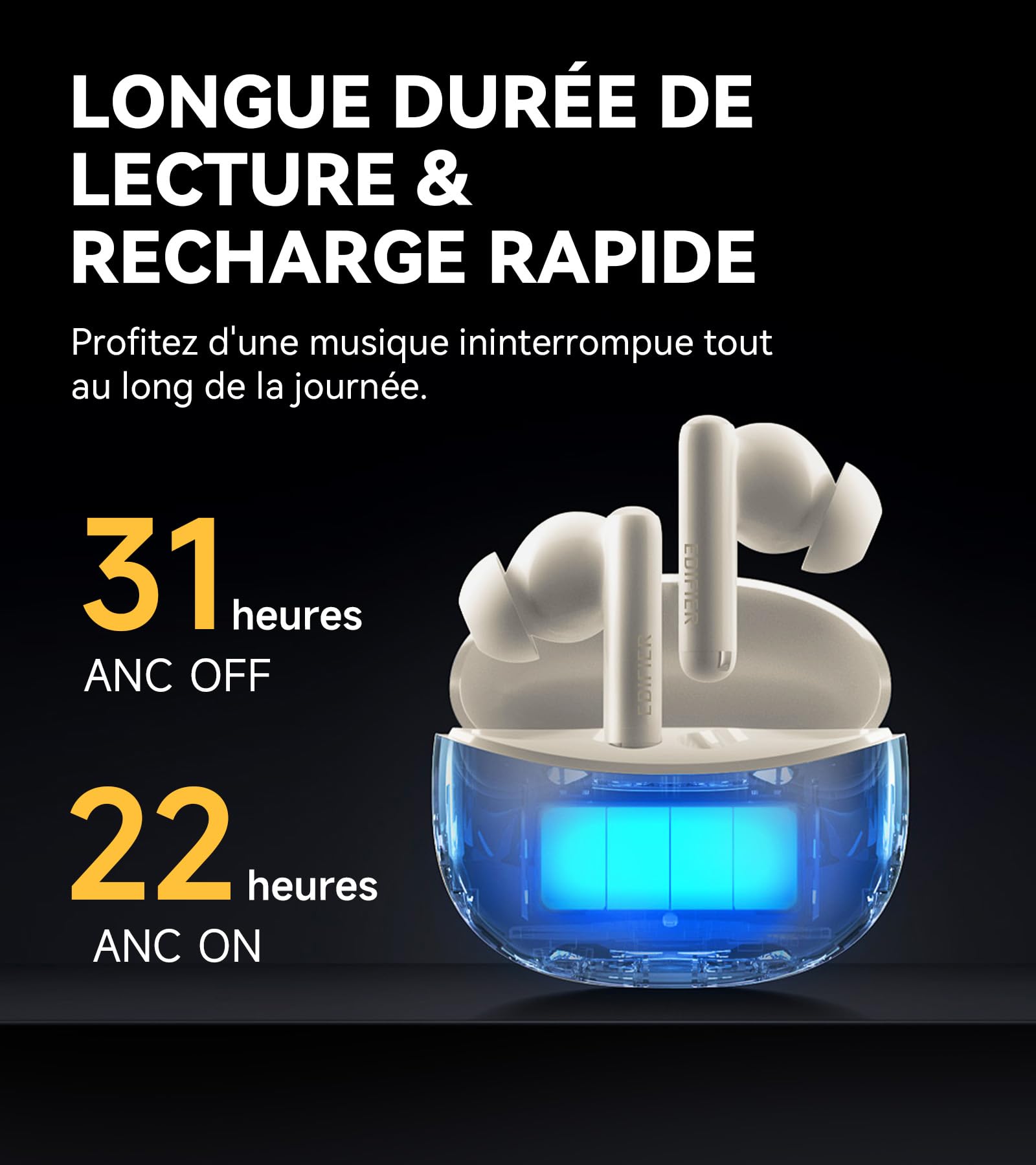Edifier X5 Pro Écouteurs à Réduction Active du Bruit avec Appels Améliorés par Une IA, Transparence, Charge Rapide, Mode Gaming, Indice d'Étanchéité IP55, Écouteurs Bluetooth 5.3 sans Fil - Noir