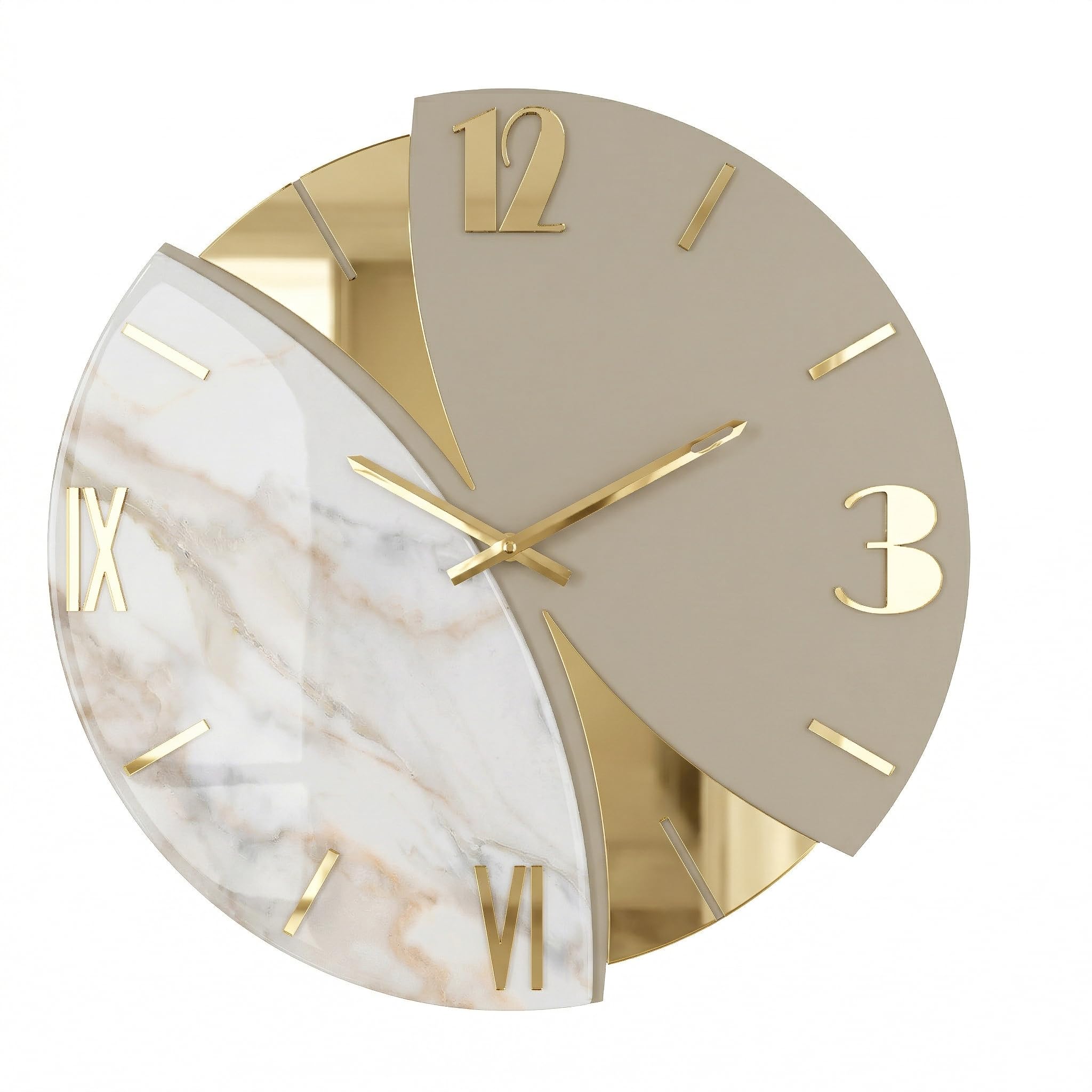 Generico Artidea Orologio da Parete in Resina Lavorato a Mano Effetto Marmo Pregiato - Eccellenza Artigiana Made in Italy - Pezzo Decorativo Silenzioso per Soggiorno e Camera - Fly Tortora - 50 cm