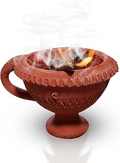 Pure Source India Natural Clay Desi Handmade Dhoop Loban Dani/Dhuni Burner Holder/Pot Stand for Puja/Hawan/Dhuni (Shop/Office/Room/Gardan etc.) (4 Inch Size 100% Pure Mitti)