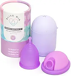 BlissMia Kit de Copo Menstrual Reutilizável E Disco(Grande) | 100% Silicone Macio de Grau Médico | Aba de Puxar para Fácil Remoção | Uso Por 12 Horas | Alternativa de Absorvente E Absorvente Interno D