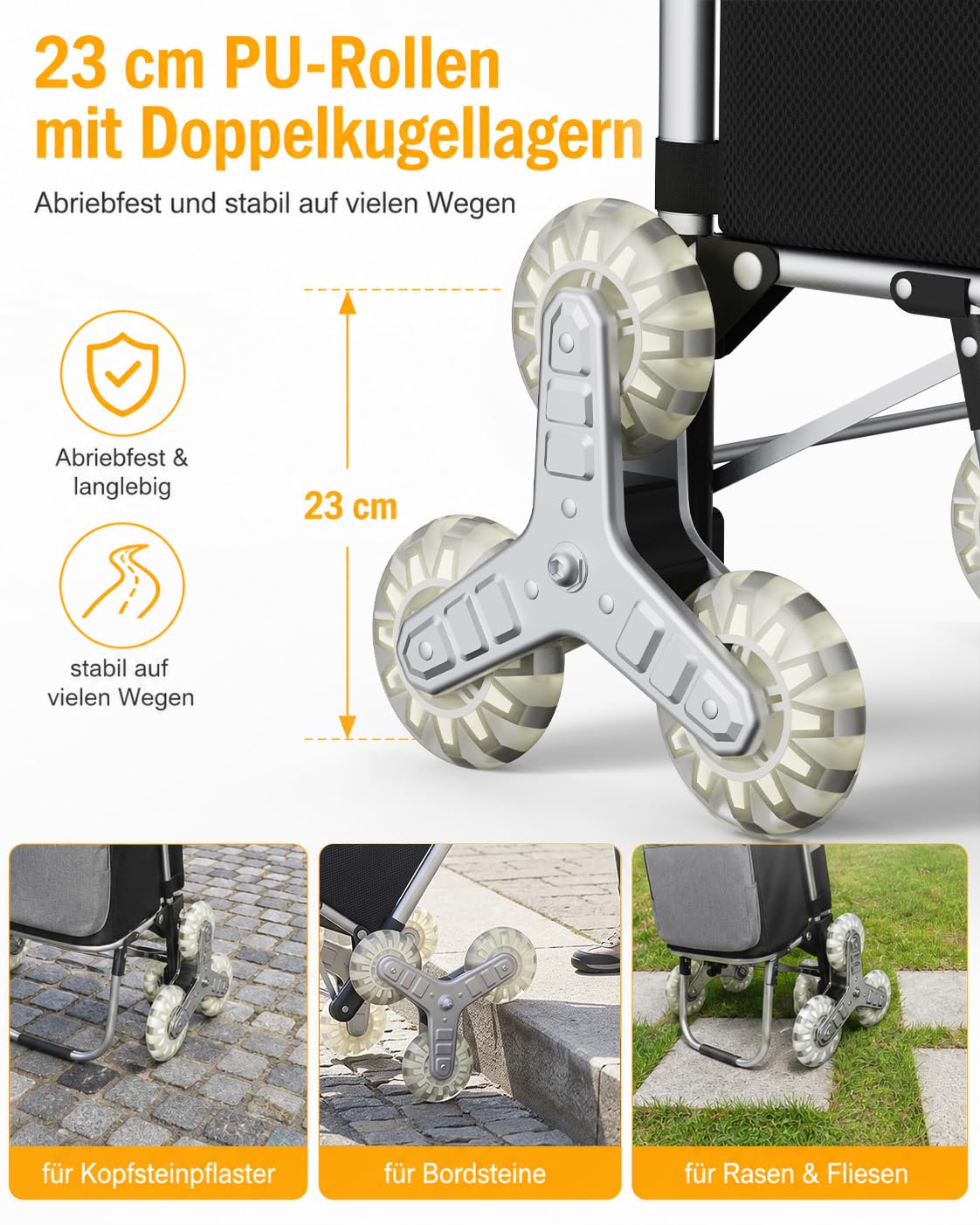 DROMEZ Einkaufstrolley Treppensteiger 50L mit Kuehlfach, klappbarer Hackenporsche mit 6 Rollen, Einkaufswagen faltbar aus Aluminium, abnehmbare Oxford-Tasche, bis 50 kg, Schwarz/Grau