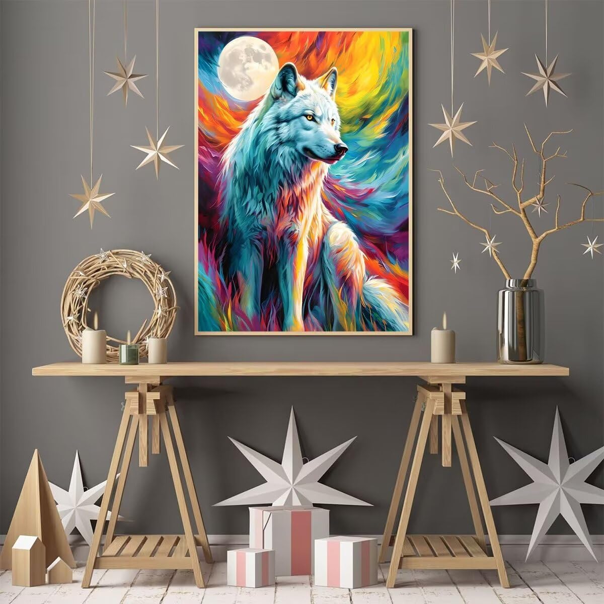 数字油絵 キャンバス 数字キット塗り絵 手塗り DIY絵 デジタル油絵 狼 ーズ ハンドメイドクラフト手芸キット paint by 数字油絵 狼 数字 塗り絵 キャンバス 数字キットファンタジー DIY ーズ ハンドメイドクラフトアート 絵画 クリエイティブウォール 数字油絵 抽象的な ..., image size:1200x1200