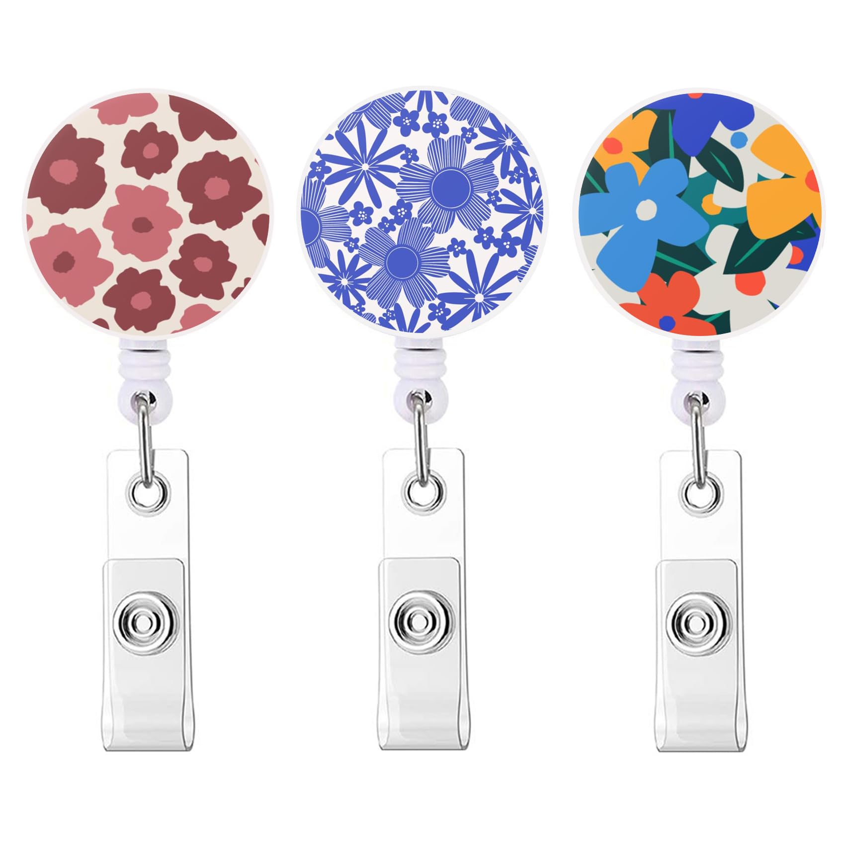 Badge Reel Retractable Cute ID Card Badge Holder with Sturdy Alligator Clip Name Nurse Decorative Badge Reel Clip on Card Holders (3 Pack Cute Retro