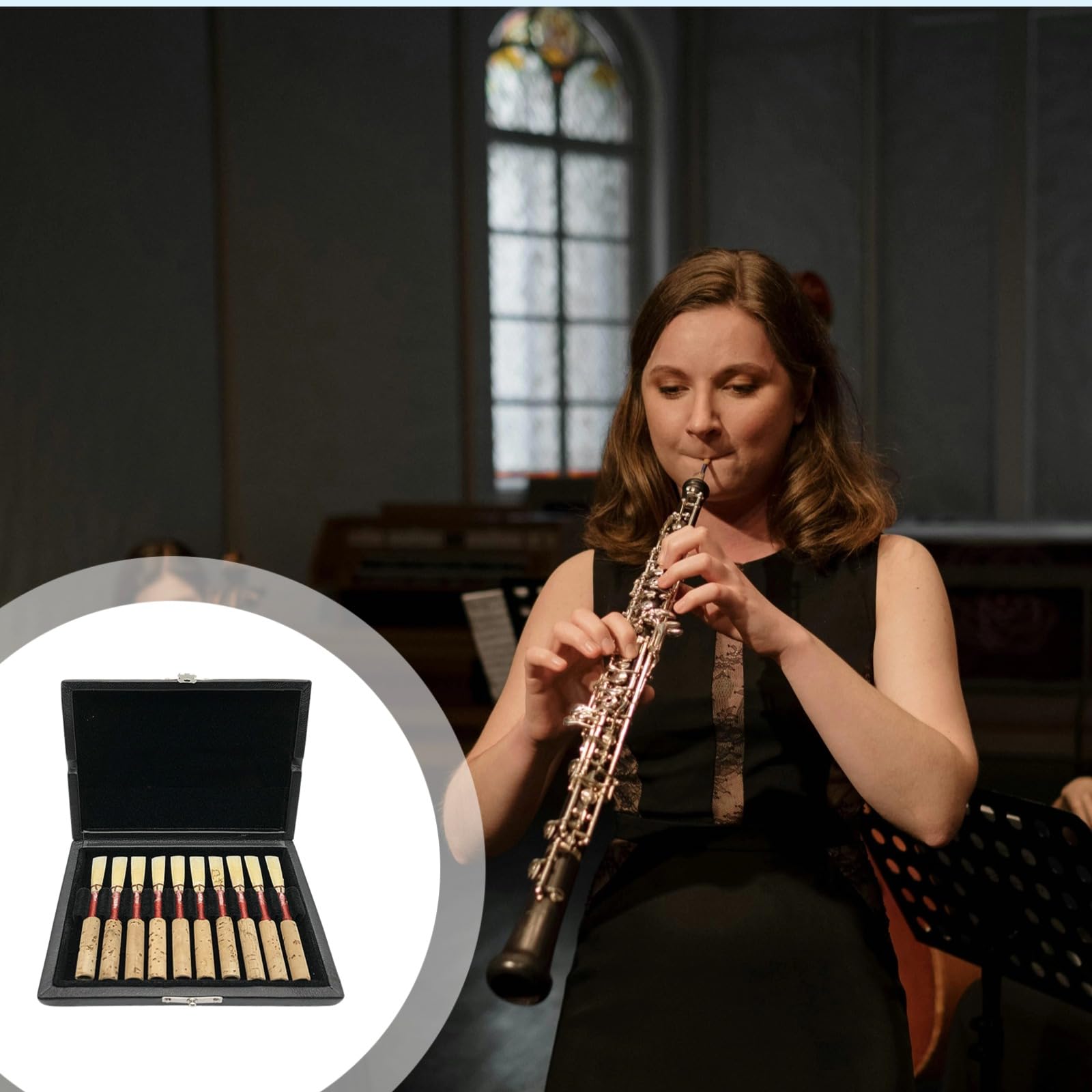 Oboe Resonant Part Case na 40 arkuszy rur, drewno i skóra PU, dwuwarstwowe przechowywanie z metalowym zawiasem, kompaktowe, oddychające wzornictwo, dla mobilnych muzyków