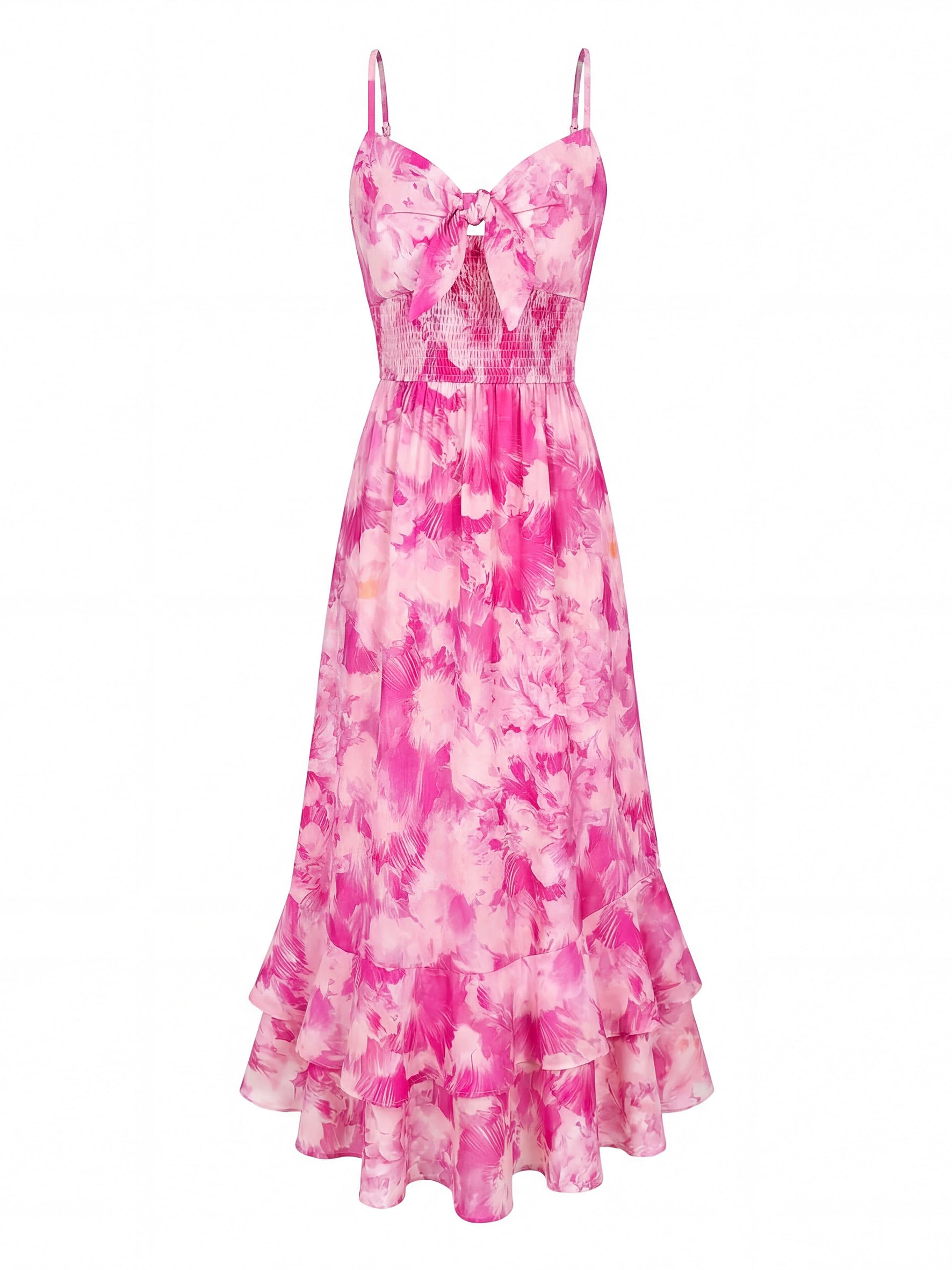 GRACE KARIN Womens Maxi Floral Sundresses Summer Beach Boho Dress Spaghetti Strap Dresses Casual Fashion Clothes with Pockets Rose L
