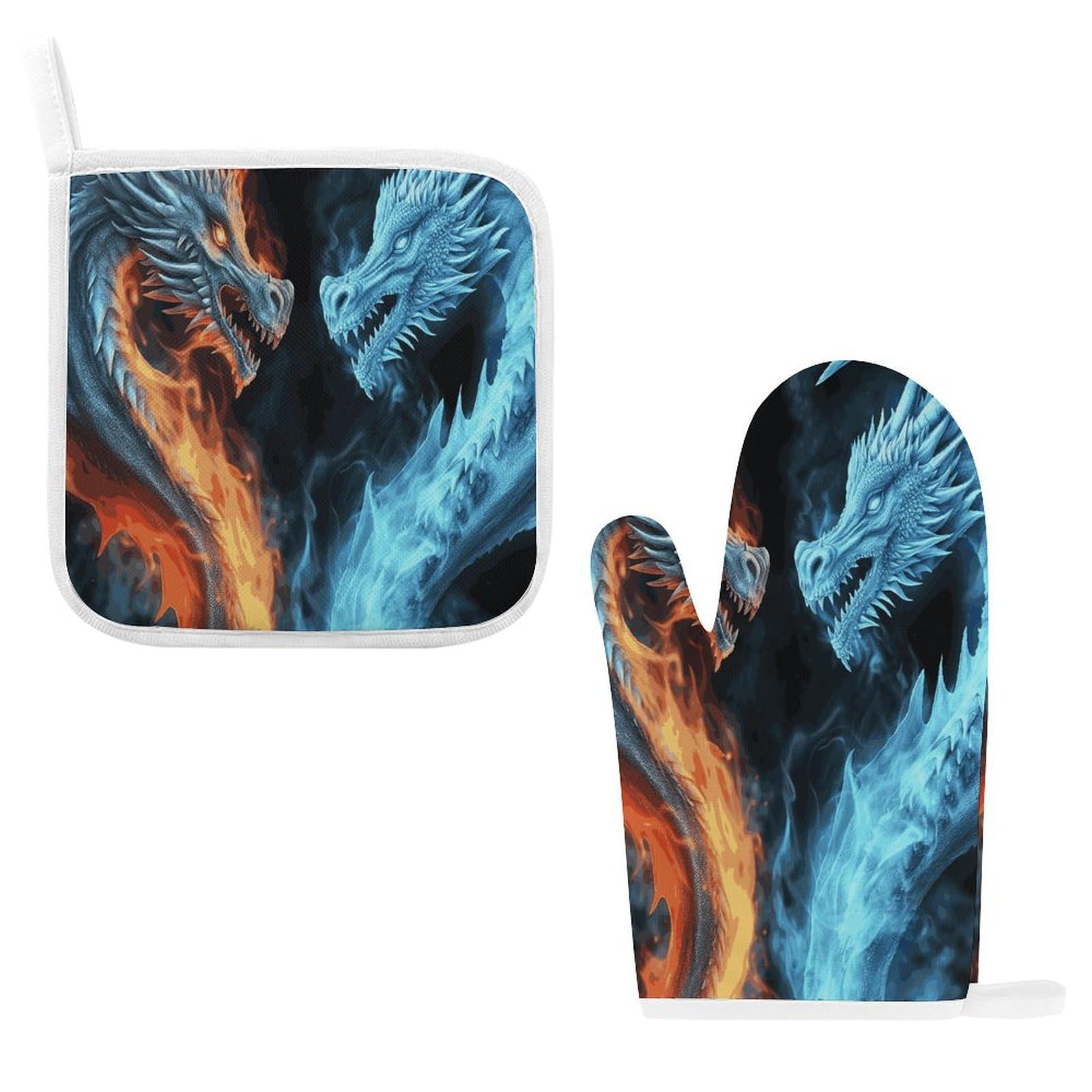 Btcowzrv Style Ice And Fire Dragons Oven Mitts And Pot Holders 2Pcs Set