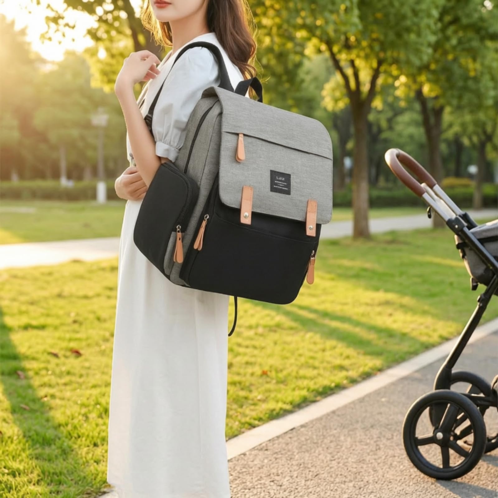 Zaino con Flap Funzionale Zaino Multitasche Casual Zainetto per Pendolari, Lavoro, Università, Array, Nero