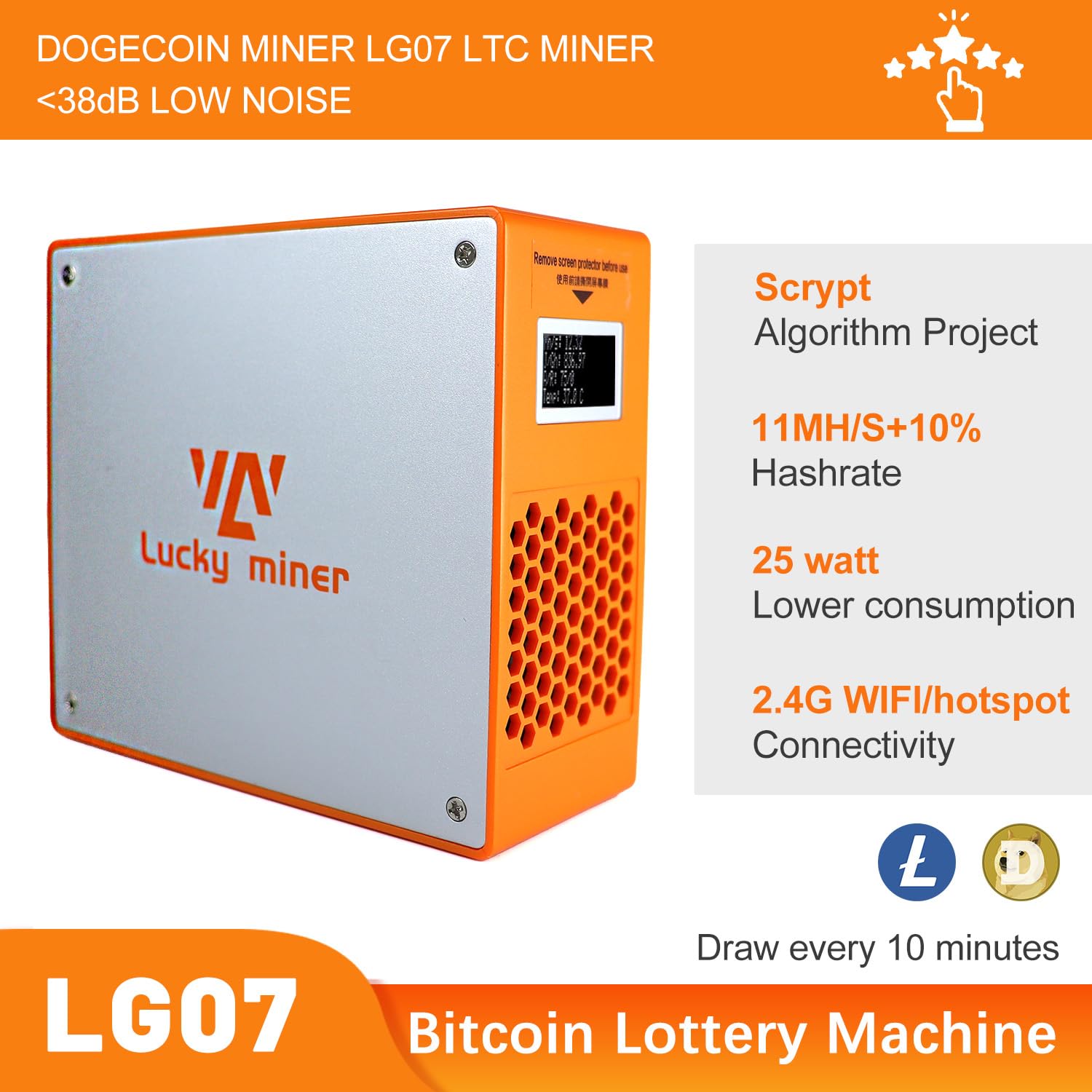 Lucky Miner LG07 Quiet Home Crypto Miner Perfect for Dogecoin & Litecoin, Scrypt ASIC 10-12MH/s, Super Low Power 25-27W, Built-in 2.4GHz WiFi, Easy Setup — view 3