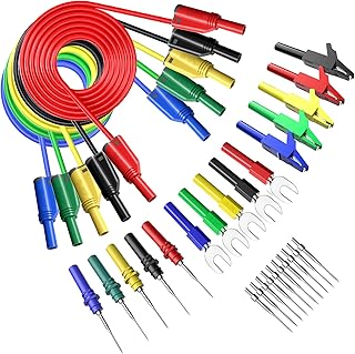 5PCS Banana Plug Silicone Test Leads Kit 4mm Fully Insulated Safety Shrouded Stackable Banana Plug with Alligator Crocodile Clips Test Fork Back Probe Pins for Multimeter