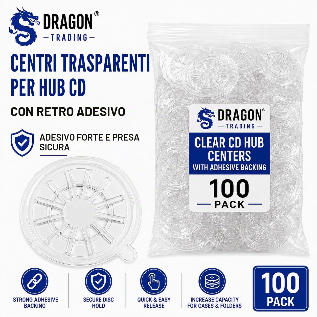 100 nottolini autoadesivi Hub center con retro adesivo