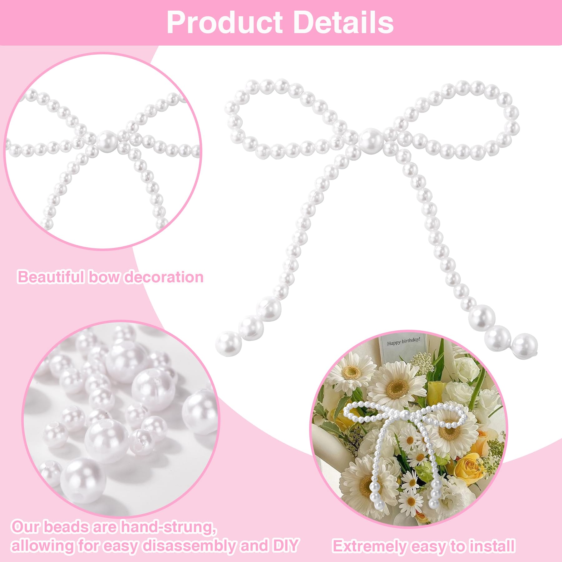 12Pcs Pearl Bow Cake Topper,Bow Cake Cake Decorations,Pearl Bows Cupcake Toppers for Bouquets Bow Themed Birthday Party Decorations Wedding Baby Shower Party Supplies