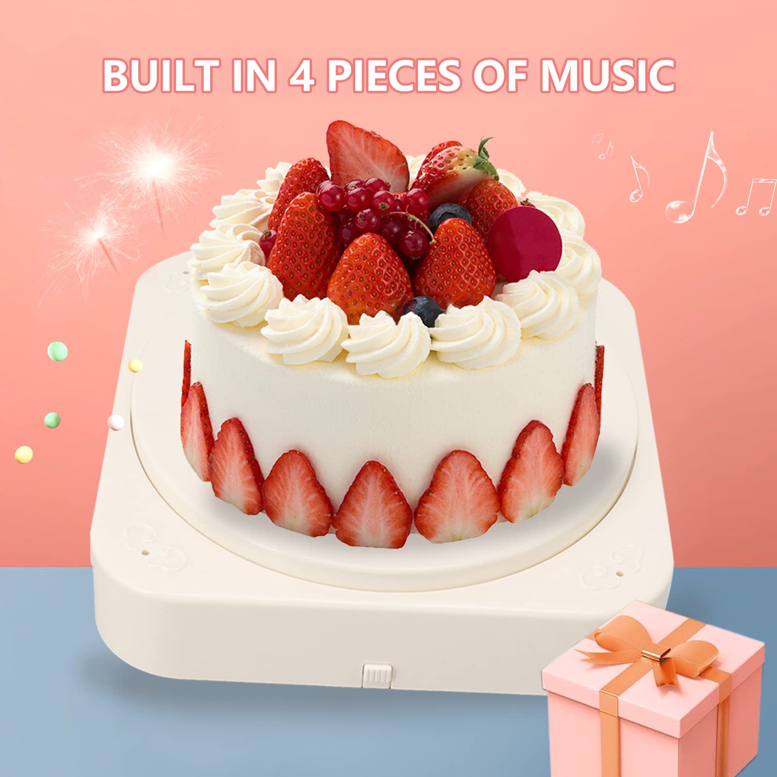 Jwthee Rotary Dessert Machine, Carousel Cake rack, Rotating Desserts Display Table 8 Inch Automatic Rotating Cupcake Stand Machine for Wedding Birthday (ABS)