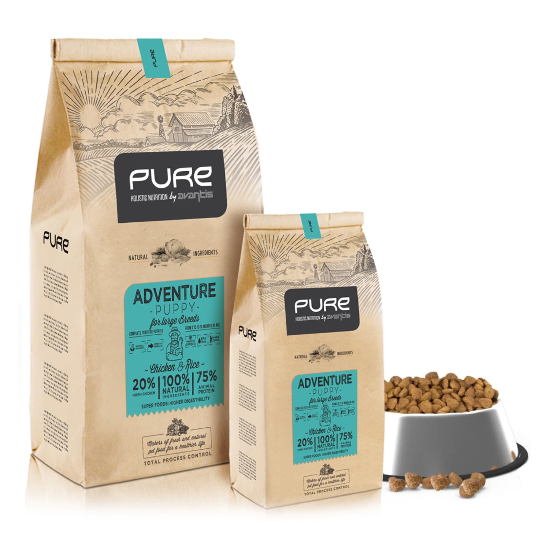 Pure Adventure Puppy Pollo y Arroz 12 kg – Pienso Holístico con Carne Fresca para Cachorros de Razas Grandes – Huesos y Articulaciones